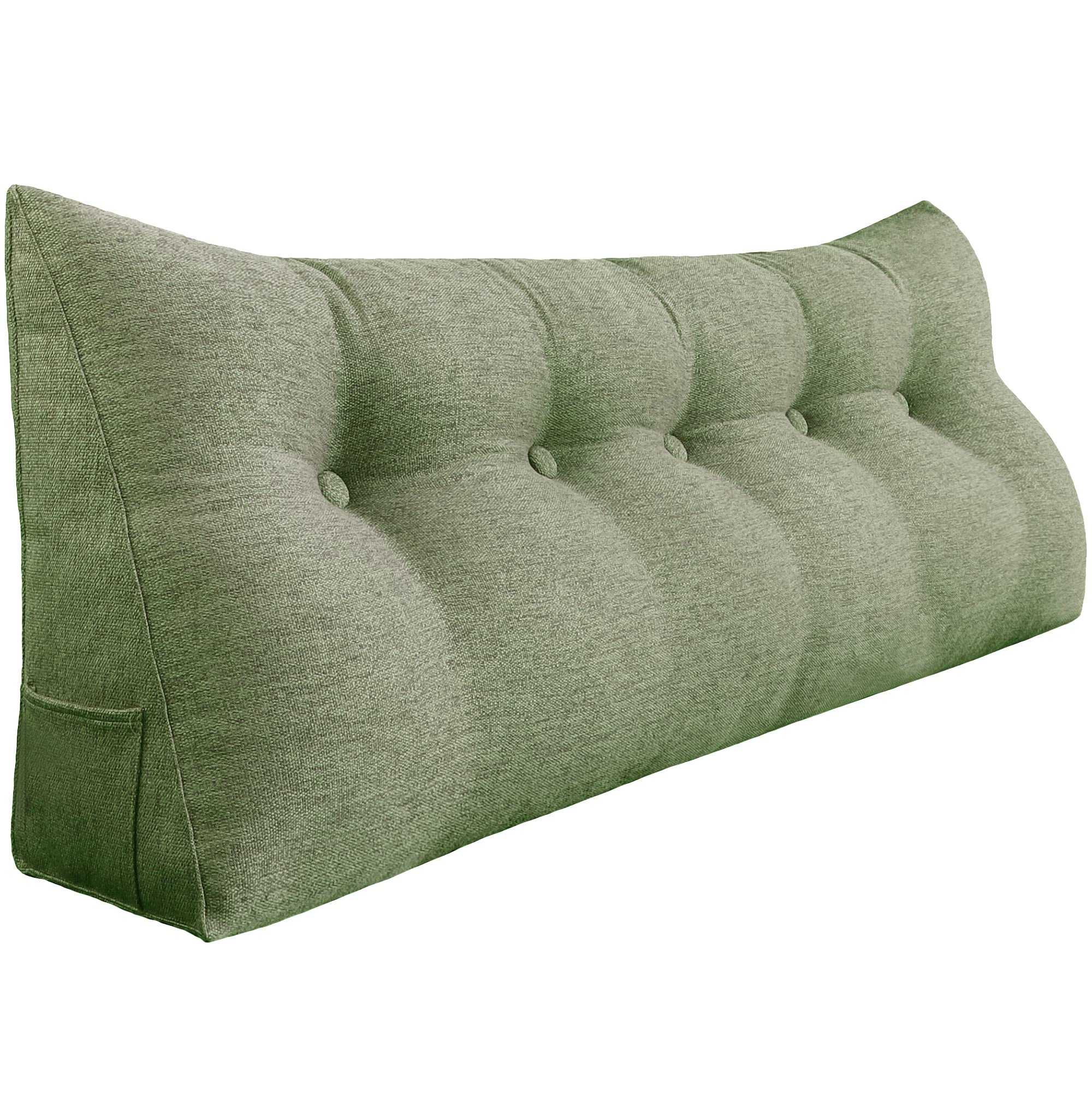 Triangular Headboard Reading Pillow - Large Bolster Back Support for Sitting Up in Bed, Wedge Pillow for Day Bed & Bunk Bed - Removable Linen Cover (Green, 59 Inches) - Perfect for Reading, Relaxing & Back Support in Bed or on the Floor