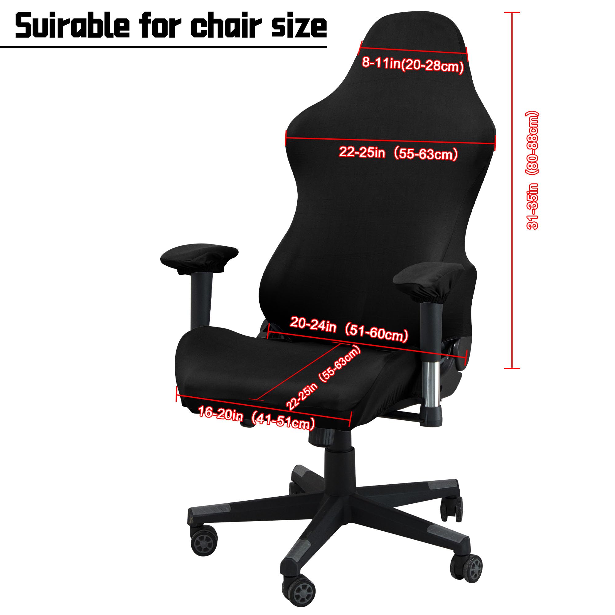 Stretchable Gaming Chair Cover - Ergonomic Office Chair Slipcover for Cat Scratch Protection - Black (Fits Racing & Computer Gamer Chairs) - Perfect for Home Office & Gaming Setup
