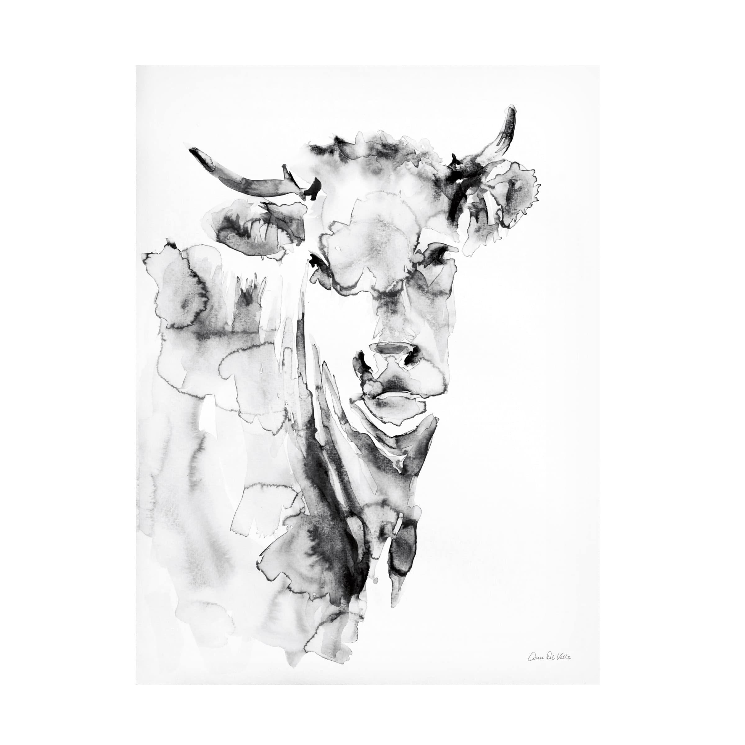 Trademark Fine Art 'Village Cow Gray' Canvas Wall Art by Aimee Del Valle - Hand-Painted Landscape Painting for Living Room, Bedroom & Office Decor