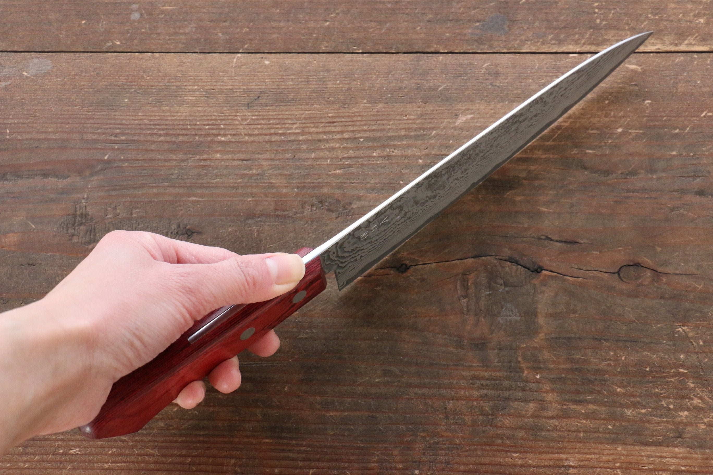 VG10 Damascus Steel Gyuto Chef Knife 180mm - Black Blade with Red Pakka Wood Handle - Japanese Kitchen Knife for Sushi, Meat, Vegetables - Professional Cooking & Home Use