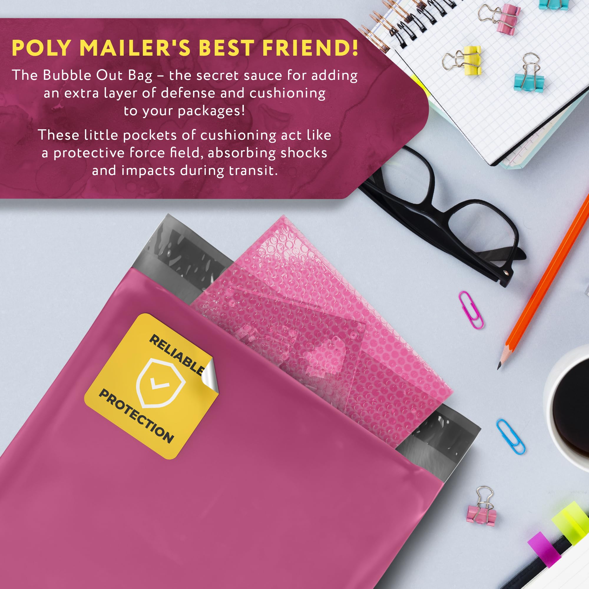 1000 Pack 6x9 Inch Hot Pink Poly Mailers - 2 Mil Self Sealing Polyethylene Shipping Envelopes for Clothing | Waterproof Mailing Bags for Ecommerce, Apparel & Small Business Shipping