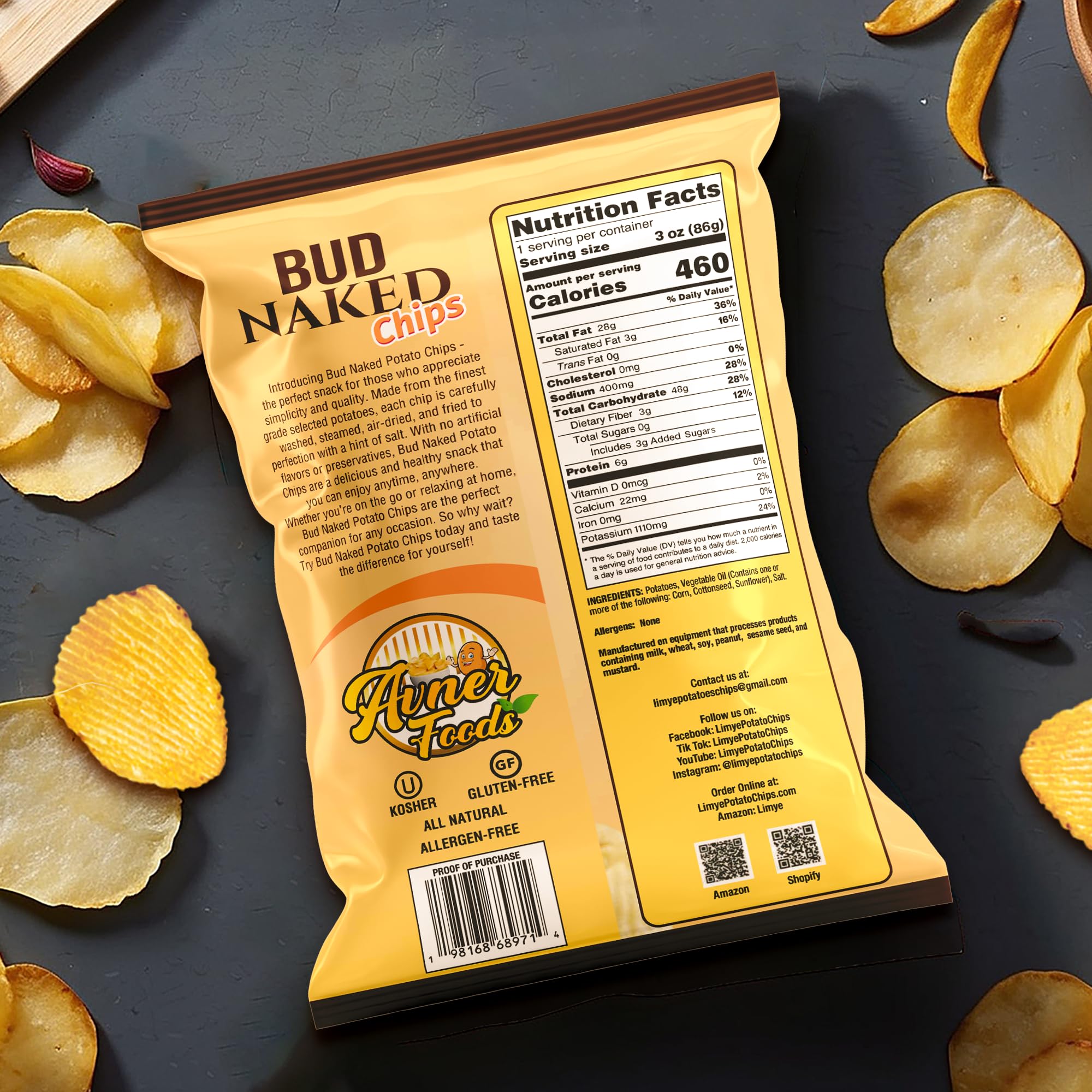 Limye’ Bud Naked Potato Chips - Healthy Kosher Certified Snacks Variety Pack (24 Pack) | Salted, Vegan, Gluten-Free, No Artificial Flavors | Perfect for Lunchboxes, Parties & On-the-Go Snacking