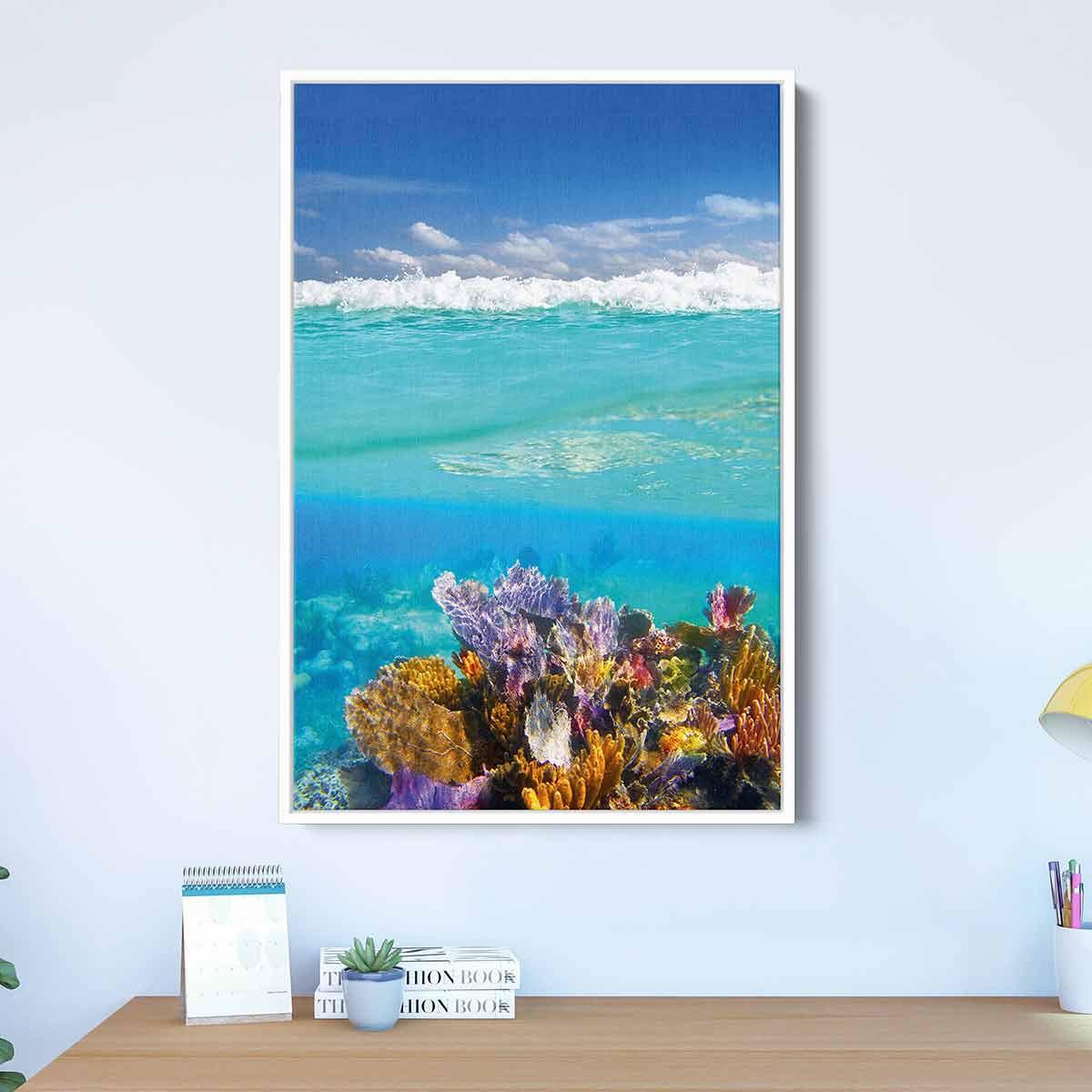 Blue Coral Reef Wall Art Canvas Print - Ocean Themed Home Decor for Living Room, Bedroom & Office | 3121