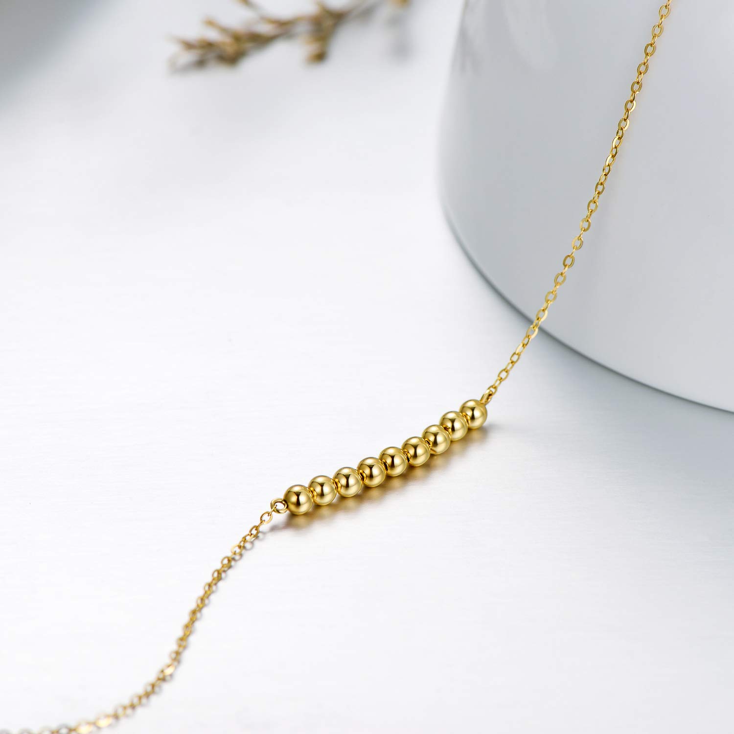 14K Solid Gold Beaded Bracelet for Women | Elegant Yellow Gold Jewelry | Adjustable 6.5