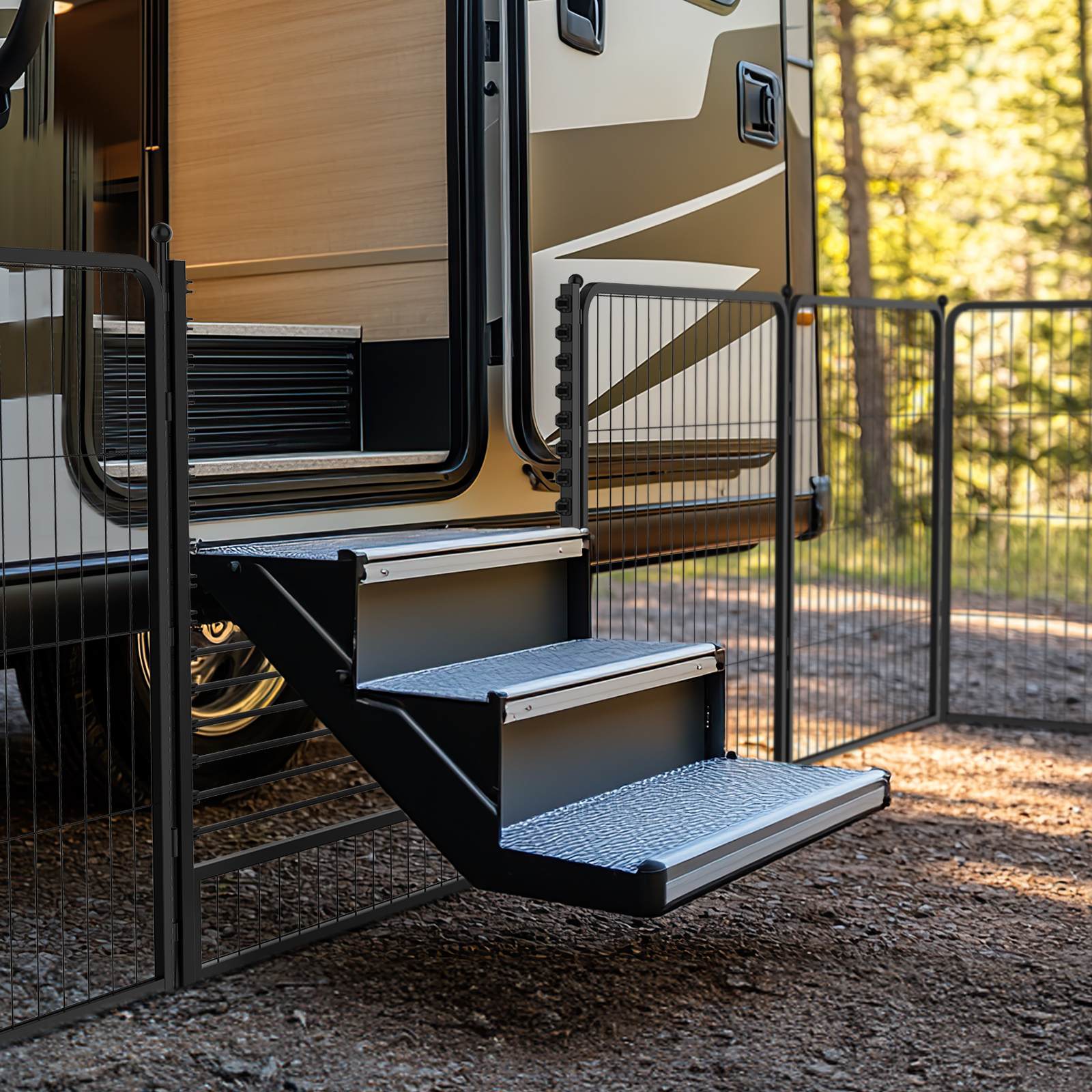 Non-Slip RV Step Grid with Dog Barrier - Heavy Duty Aluminum Stair Treads for RV Steps & Stairs | Perfect for Camping, Travel & Pet Safety
