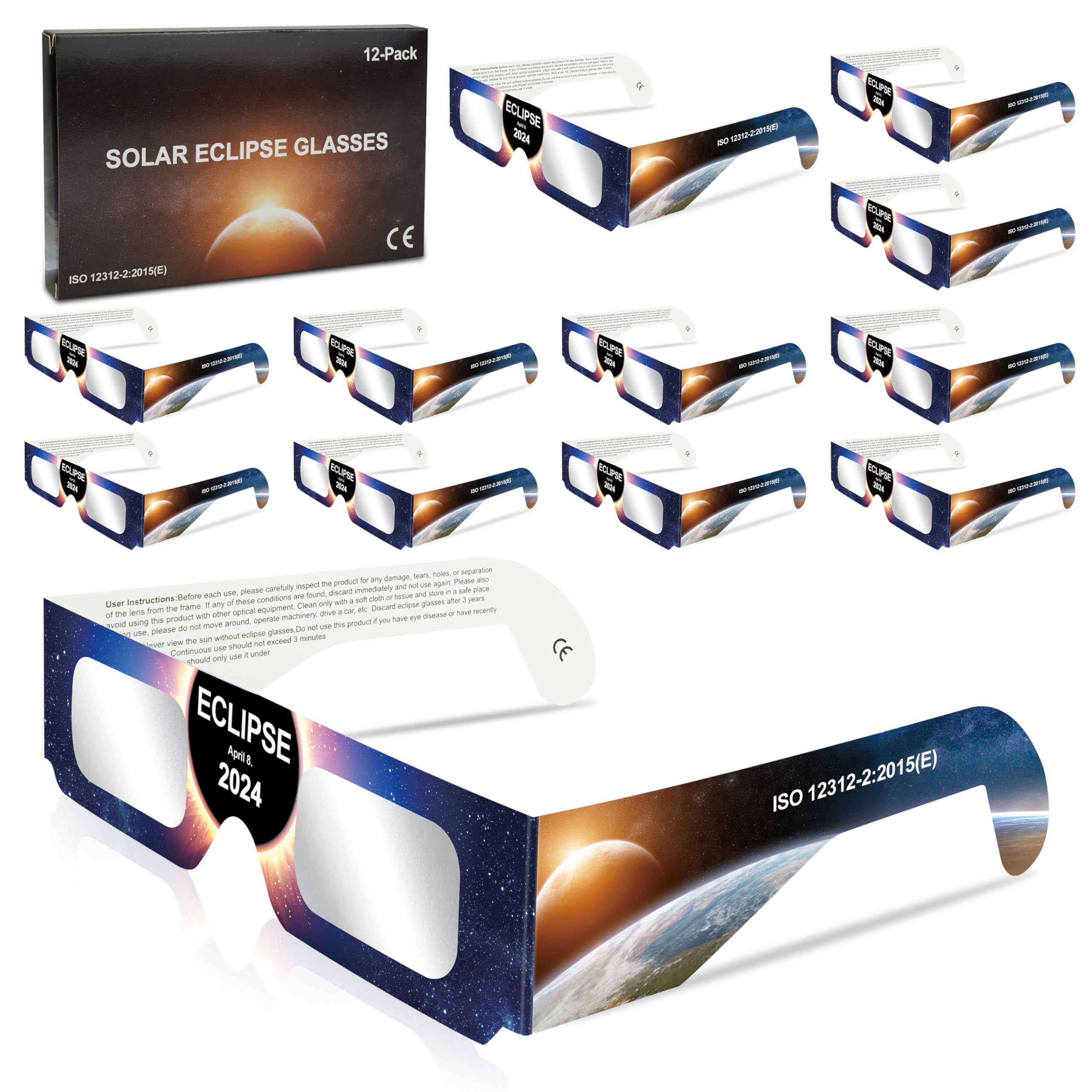 2024 AAS Approved Solar Eclipse Glasses - 12 Pack, ISO & CE Certified for Safe Sun Viewing - Perfect for Astronomy Events