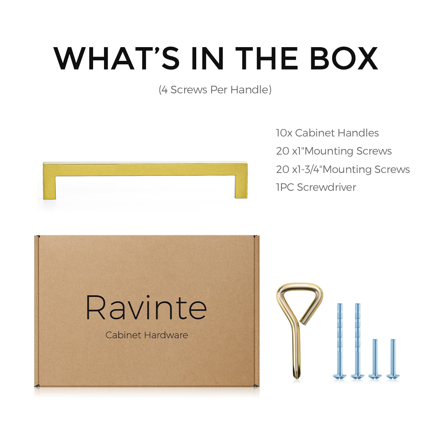 Ravinte 10 Pack Square Bar Cabinet Handles - Gold Kitchen Cabinet Pulls & Drawer Handles (7.5