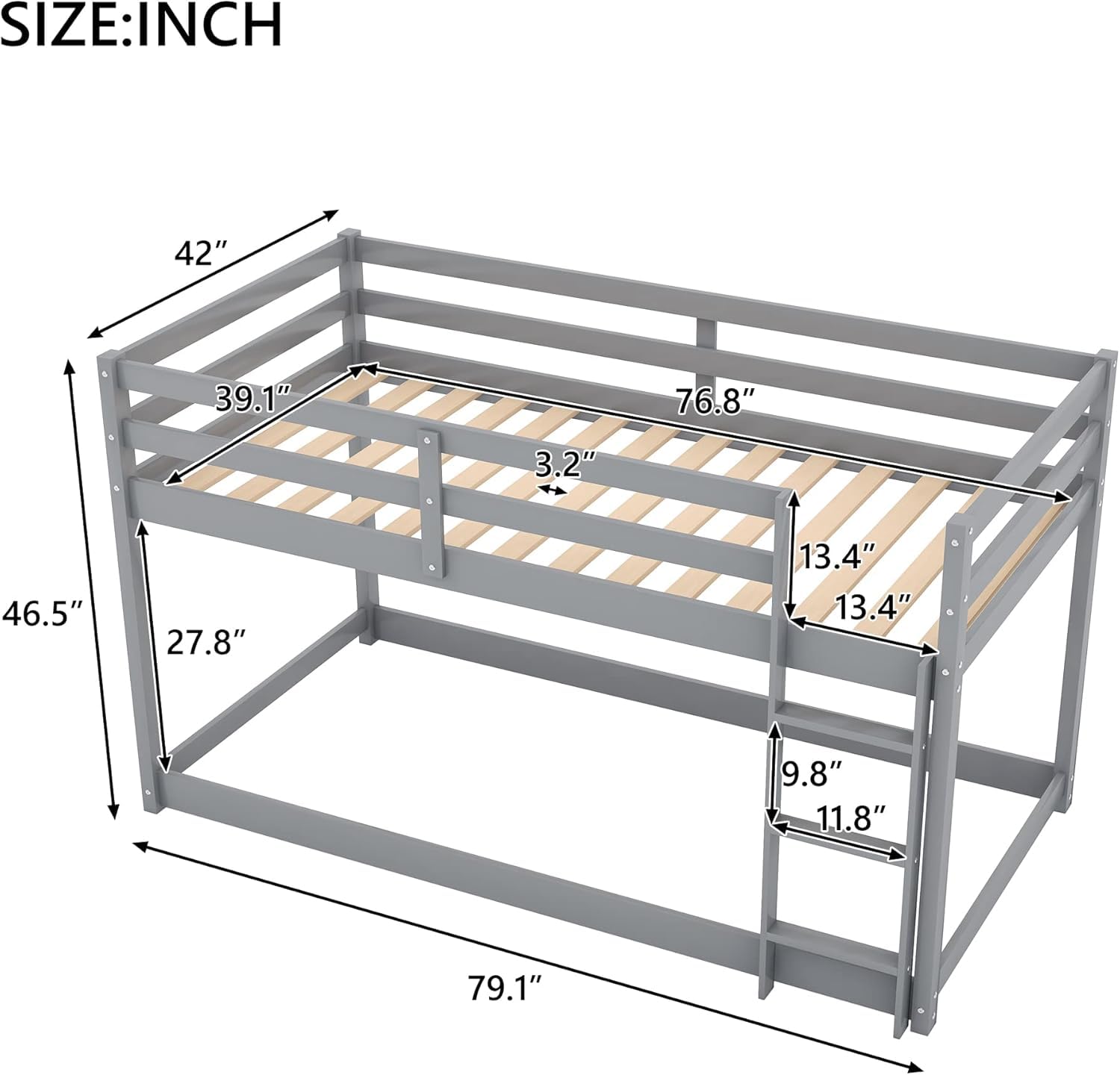 MERITLINE Twin Over Twin Bunk Bed for Kids - Detachable Wooden Bunk Bed Frame with Guardrails - Space Saving Bedroom Furniture for Small Rooms, Dorms, and Shared Kids' Bedrooms