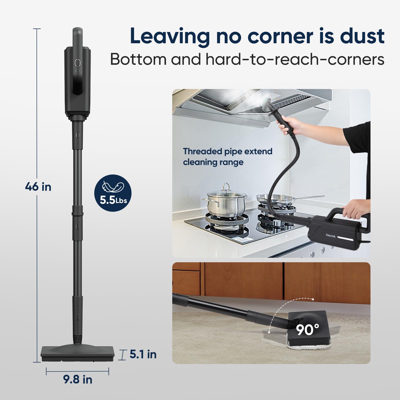 **6-in-1 Steam Mop & Handheld Cleaner for Hardwood Floors, Tile Grout, Carpet, Clothes & Windows – Multi-Purpose Steam Cleaner with Detachable Attachments – Perfect for Home, Office & Car Cleaning (Black)**