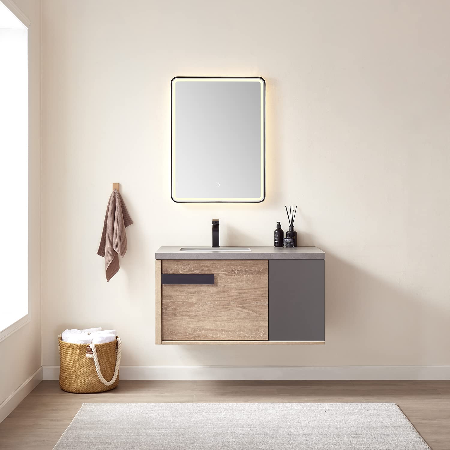 VINNOVA Carcastillo Bathroom Vanity with Sink - 36 Inch Modern Oak Wood Vanity for Bathroom - North American Solid Oak Construction - Perfect for Master Bath, Guest Bath & Powder Room Remodeling