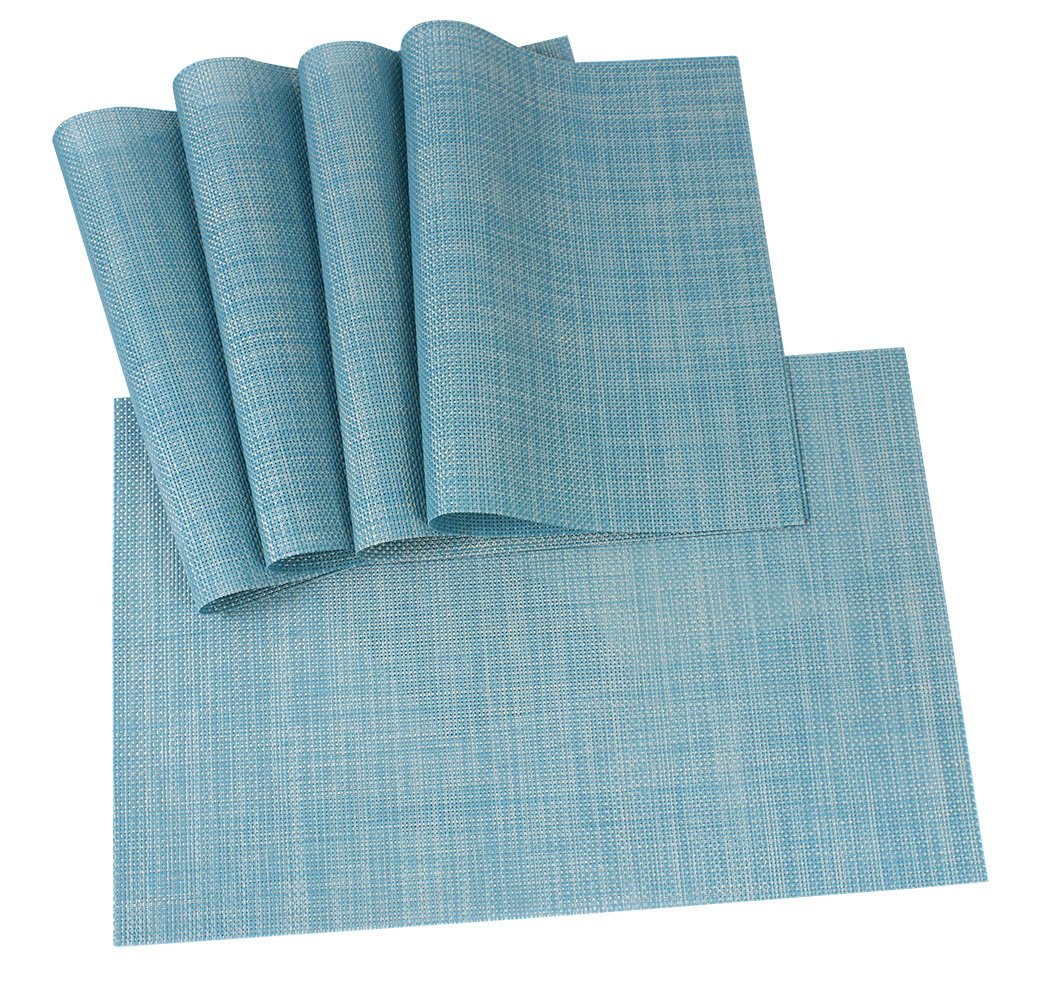 Heat Resistant & Stain Proof PVC Placemats Set of 5 - Washable Vinyl Table Mats for Dining & Kitchen - Blue Woven Placemats for Everyday Use & Dinner Parties