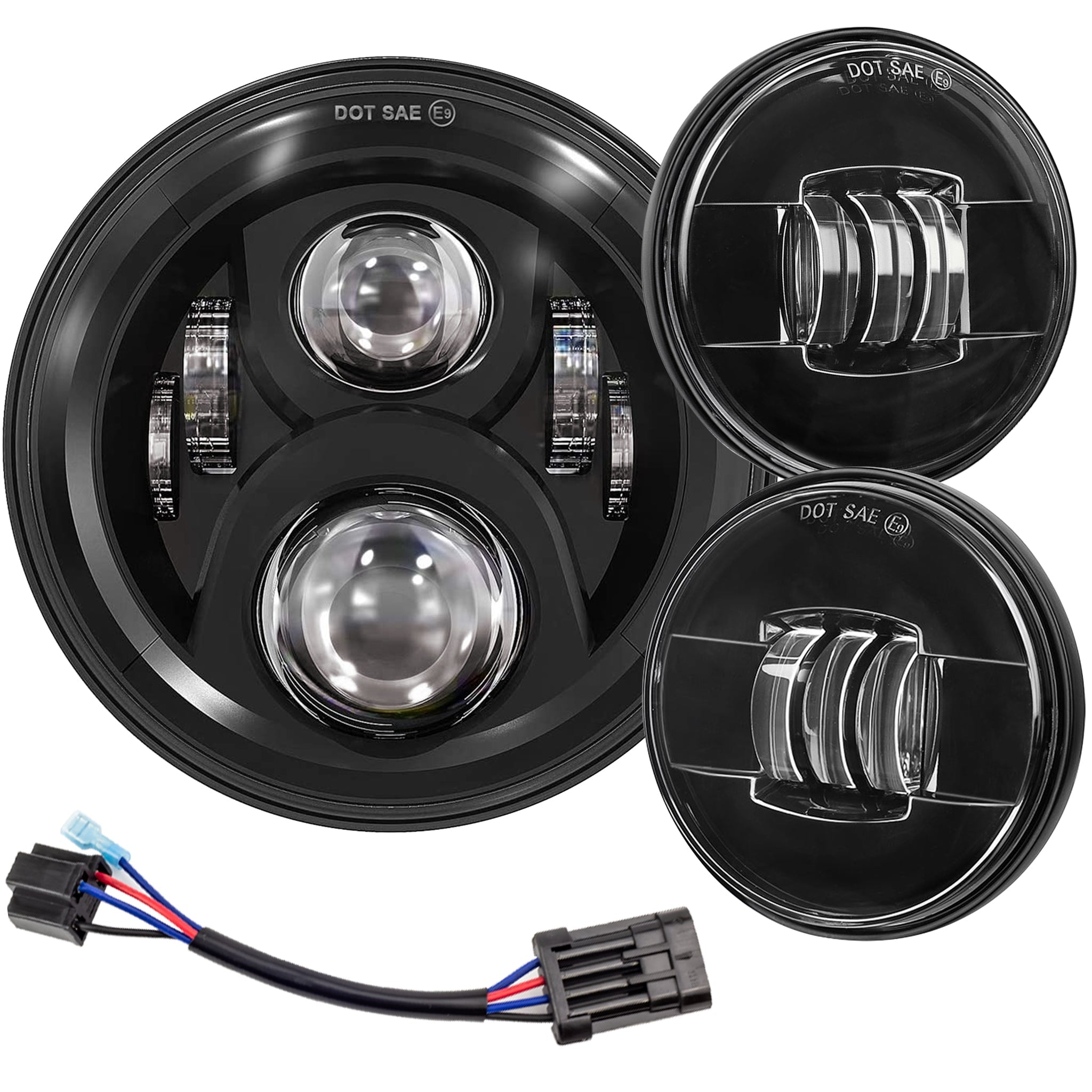 7 LED Headlight & 4.5 LED Passing Light Kit for Harley & Indian Motorcycles - Generation II Black | High Visibility Night Riding & Off-Road Adventure Lighting