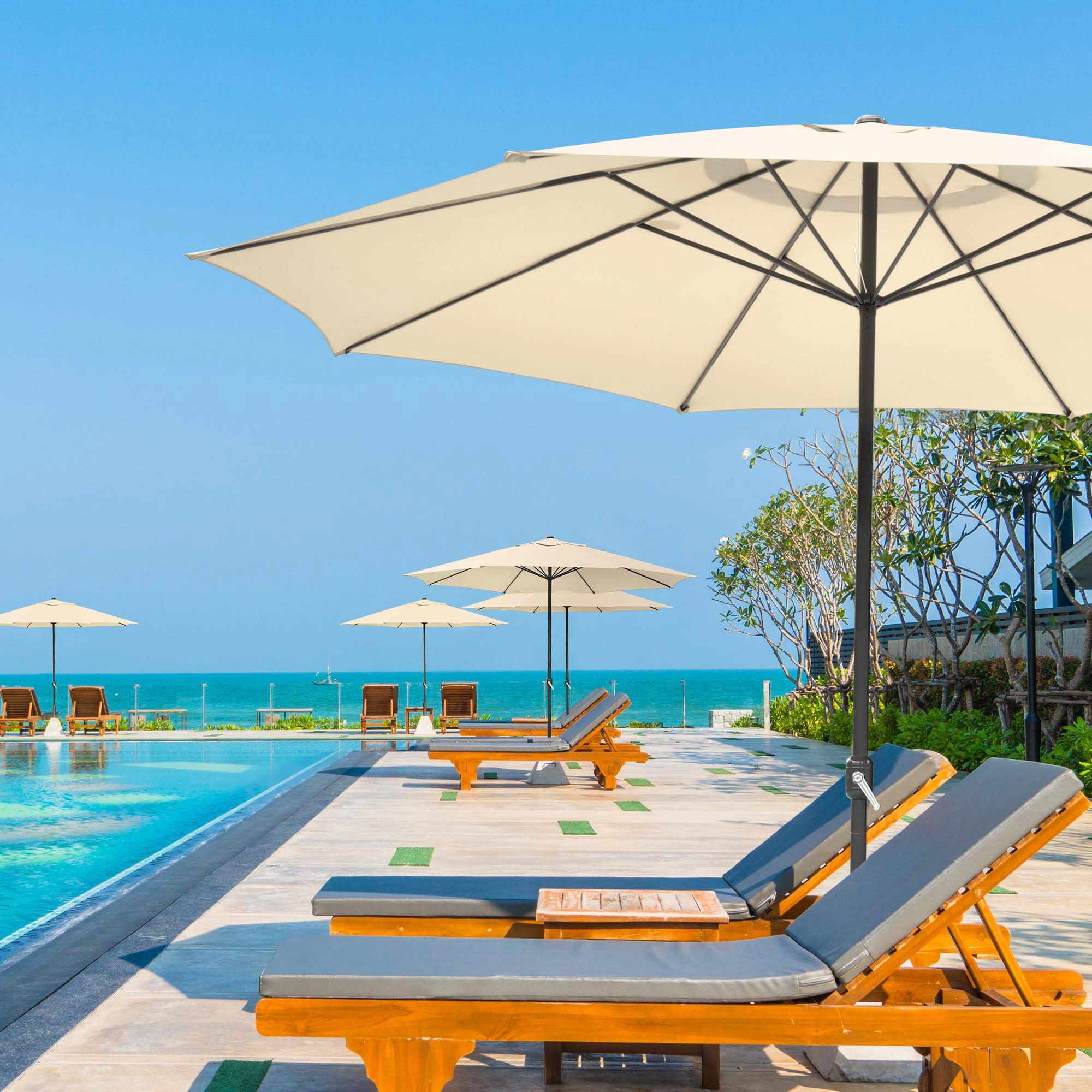 Yescom XL 13Ft Heavy Duty Aluminum Patio Umbrella with 8 Ribs & Rope Pulley System - Outdoor Garden, Deck, Beach, Poolside Furniture for Shade & Relaxation