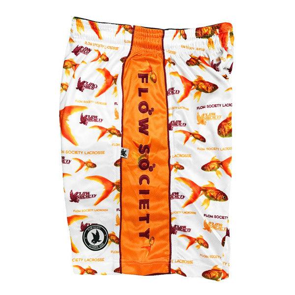 Boys White Gold Fish Flow Attack Shorts - Trendy Swim Trunks for Kids | Perfect for Beach, Pool & Summer Activities