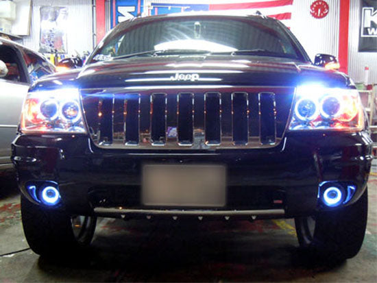 3-Piece Projector Fog Light Kit with Black Shroud - 40 SMD Blue LED Halo Ring & Angle Rings for Cars, Trucks, SUVs - Upgrade Your Nighttime Driving Visibility & Style