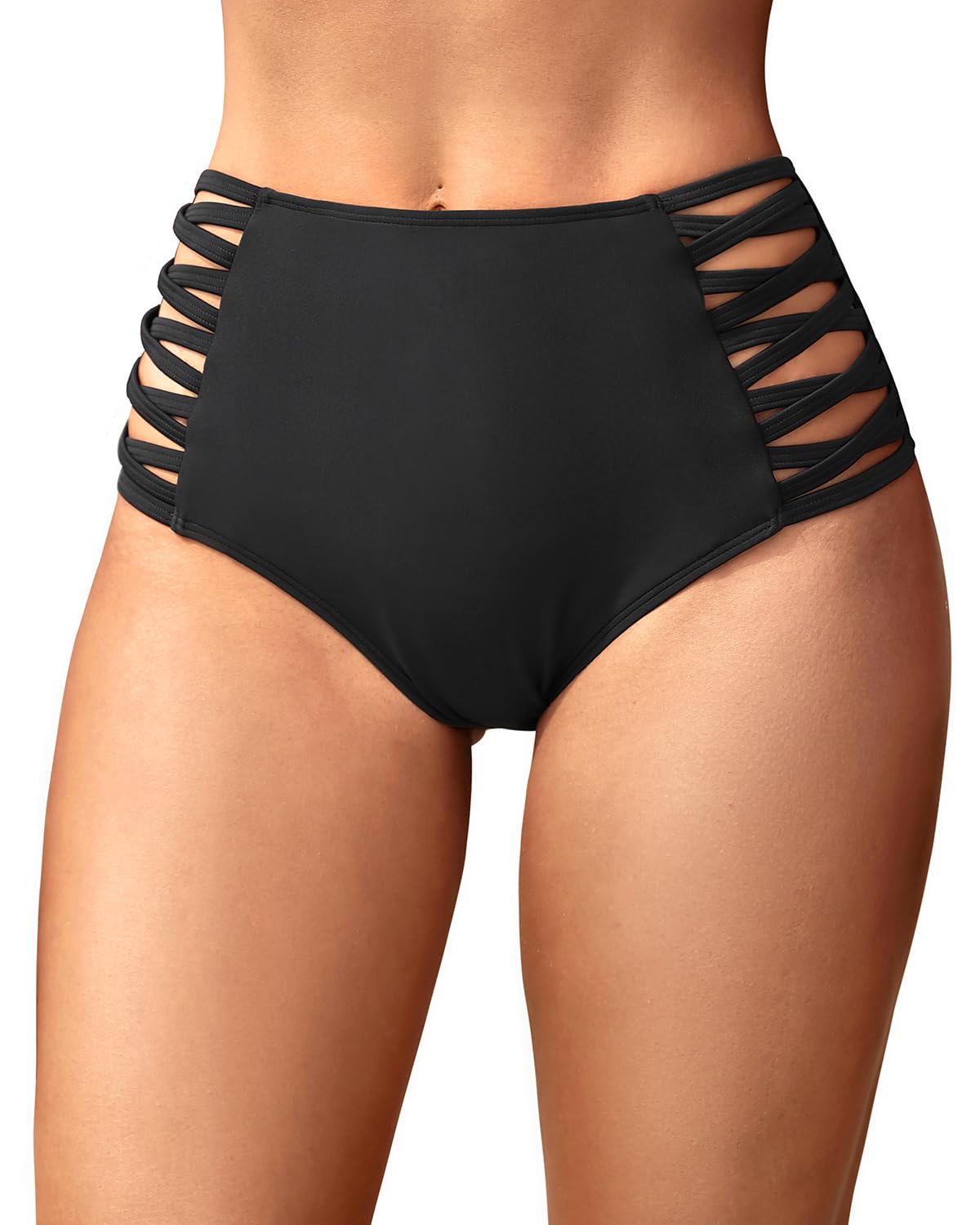 Holipick Women's High Waisted Tummy Control Bikini Bottoms - Sexy Strappy Swimwear for Beach, Pool & Vacation