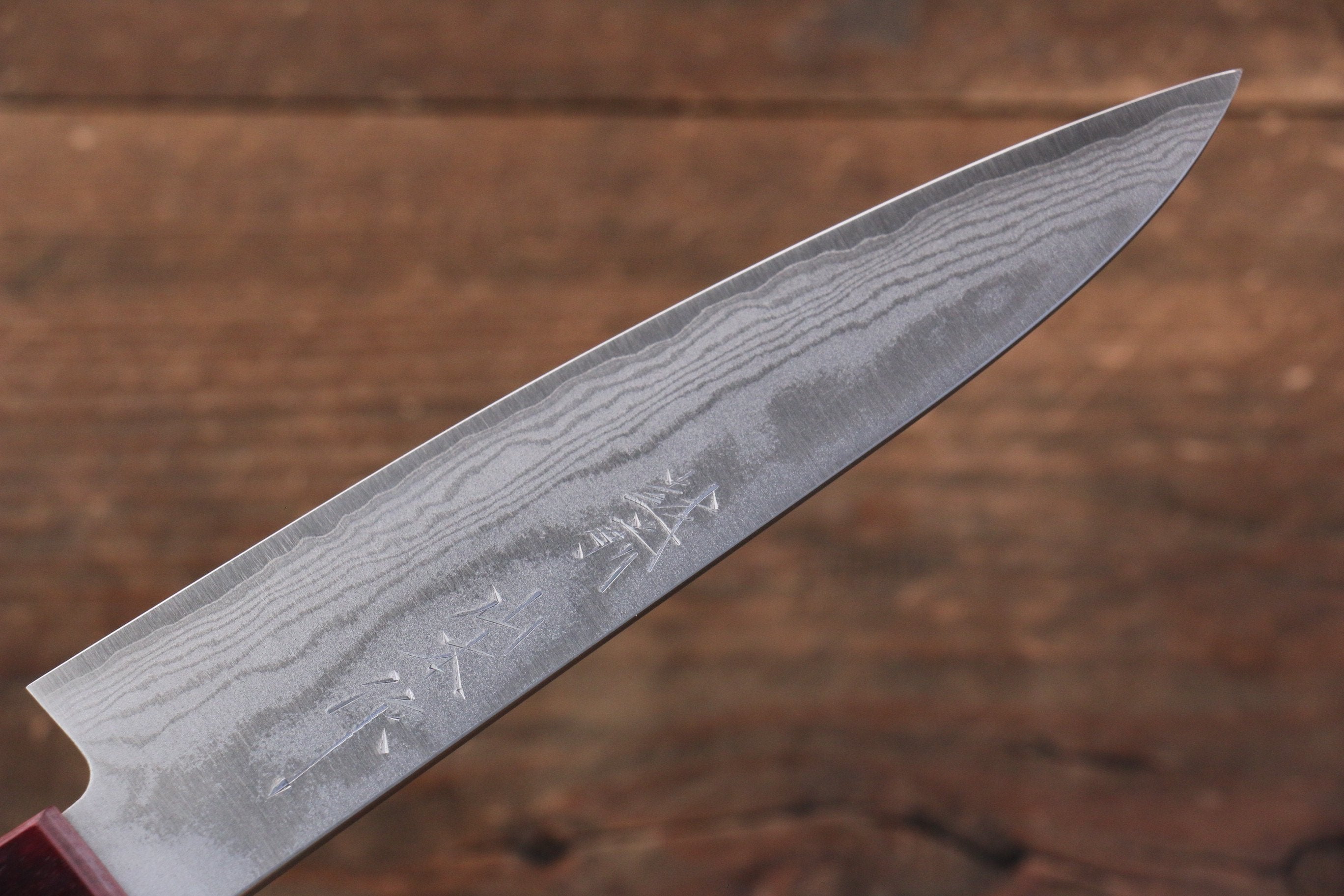 VG10 Damascus Petty Utility Knife 135mm - Japanese Kitchen Knife with Red Pakka Wood Handle - Perfect for Slicing, Peeling & Precision Cutting Fruits, Vegetables & Meat