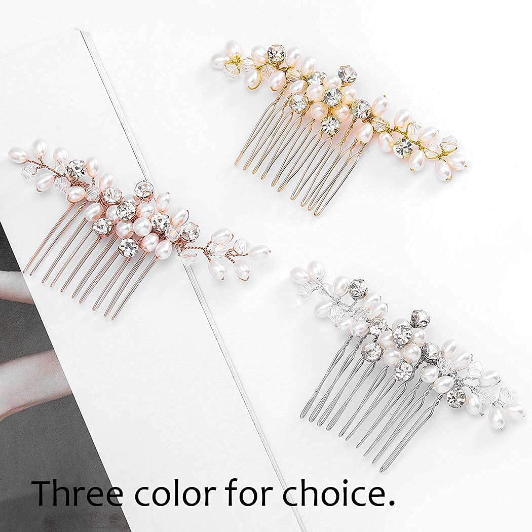 Brishow Crystal Bridal Hair Comb - Pearl Wedding Hair Accessories for Women & Girls (Silver) - Perfect for Brides & Special Occasions