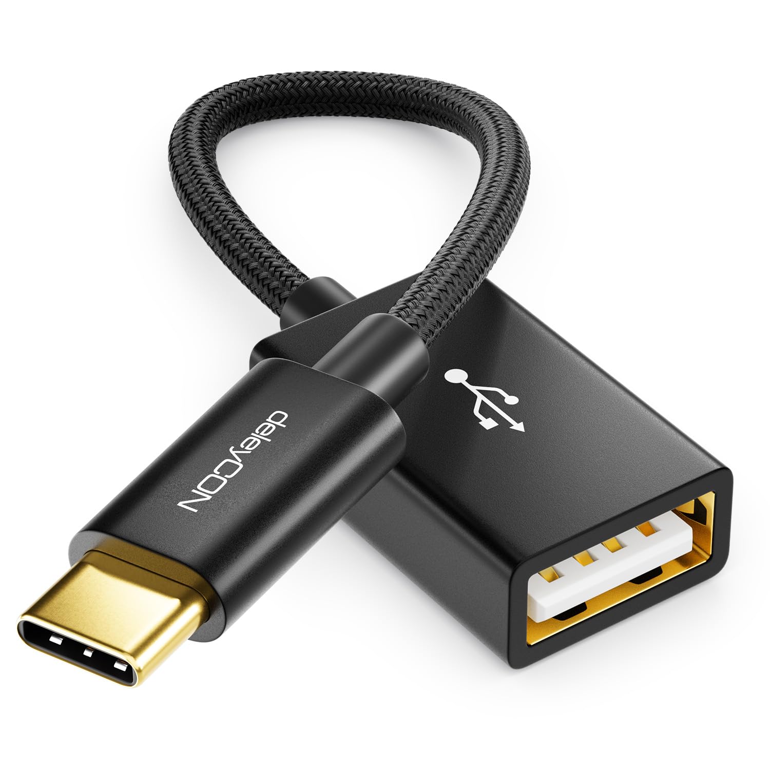 deleyCON USB C to USB A Adapter OTG Cable - Male to Female Connector for iPhone 16 Pro Max/15 Pro Max, iPad Pro, MacBook Pro/Air, Galaxy S25/S24/S23, PC, Laptop - Fast Data Transfer & Charging for Home, Office & Travel Use