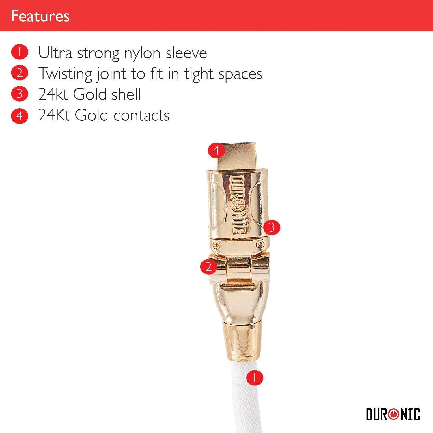 Duronic HDC01 1M HDMI Cable - 1080p High Speed with Ethernet, 24K Gold Plated Swivel Connectors - Compatible with PS4, PS3, Xbox, Nintendo, TV, DVD, Blu-Ray - Perfect for Home Theater & Gaming Setup