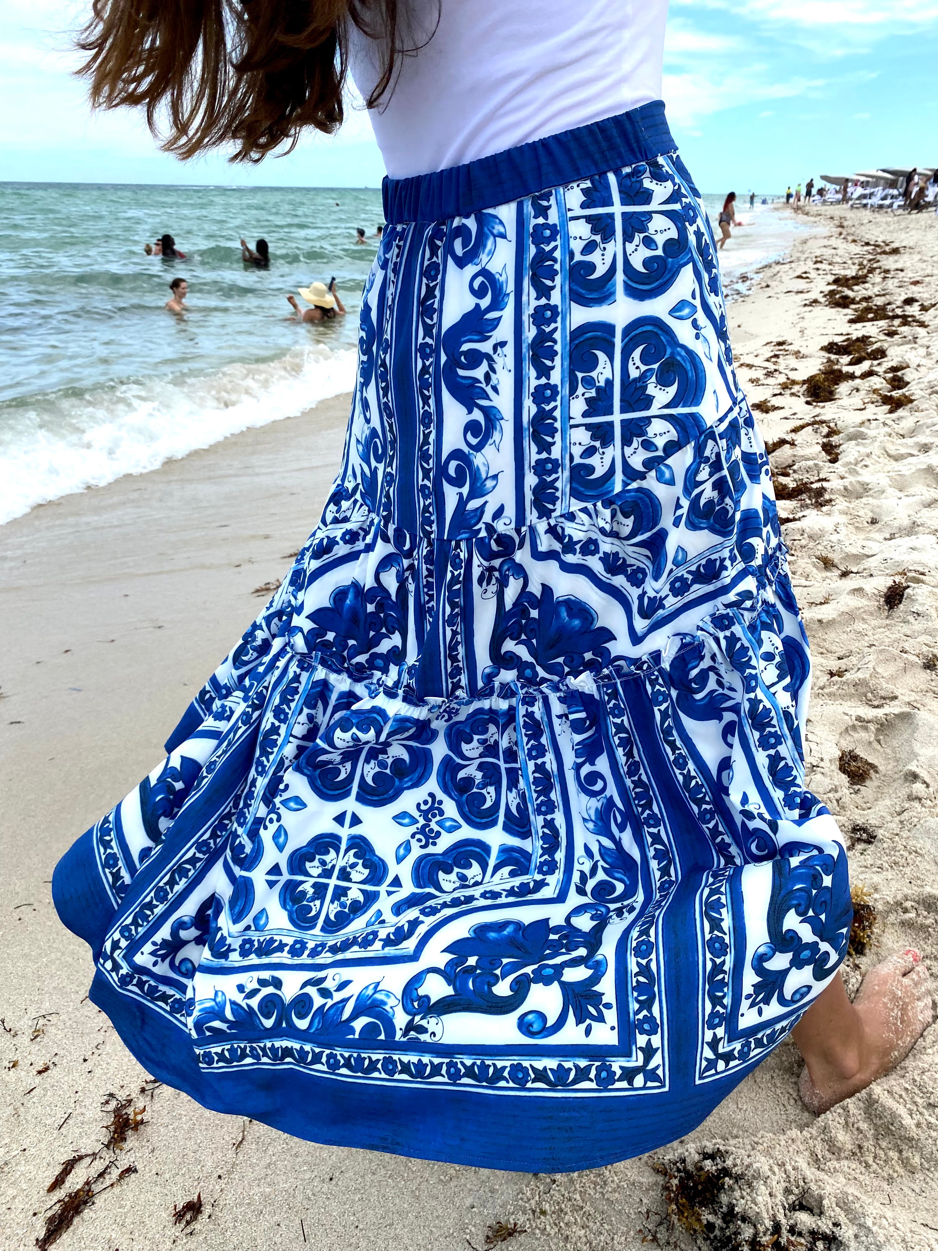 Stylish Blue and White Printed Skirt for Women - Floral Summer Skirt for Casual Outings, Beach Vacations & Date Nights