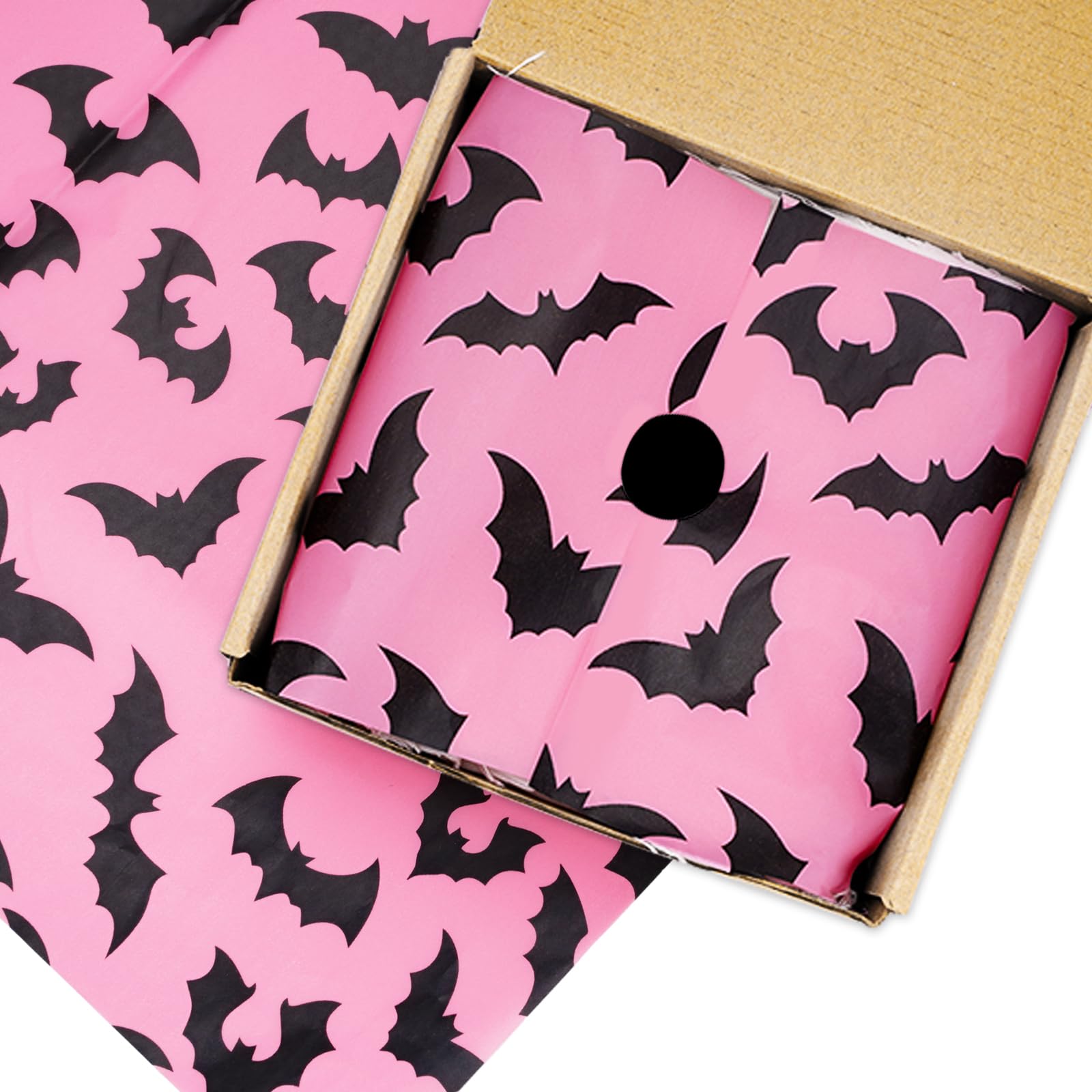 100Pcs Pink Bat Tissue Paper - Bulk Halloween Wrapping Paper with Black Bat Design, 14 x 20 Inch - DIY Gift Wrap & Craft Supplies for Party Decorations, Scrapbooking, and Spooky Halloween Projects