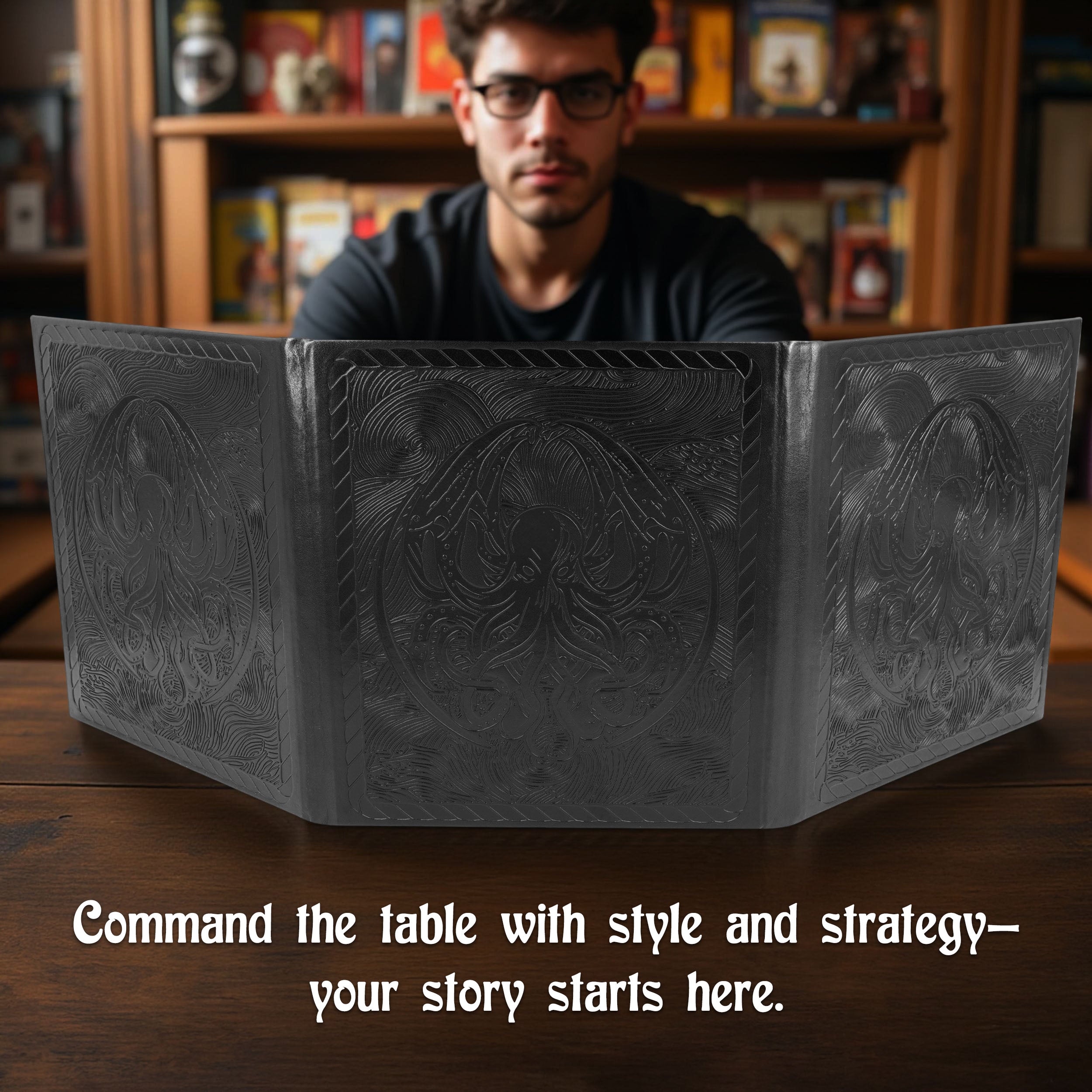 3 Panel Travel DM Screen - Compact PU Leather GM Screen with Clear Pockets & Wet Erase Panels | Portable RPG Campaigns | D&D Game Master Accessories | Tabletop Roleplaying Games | Dungeon Master Tools for Game Sessions