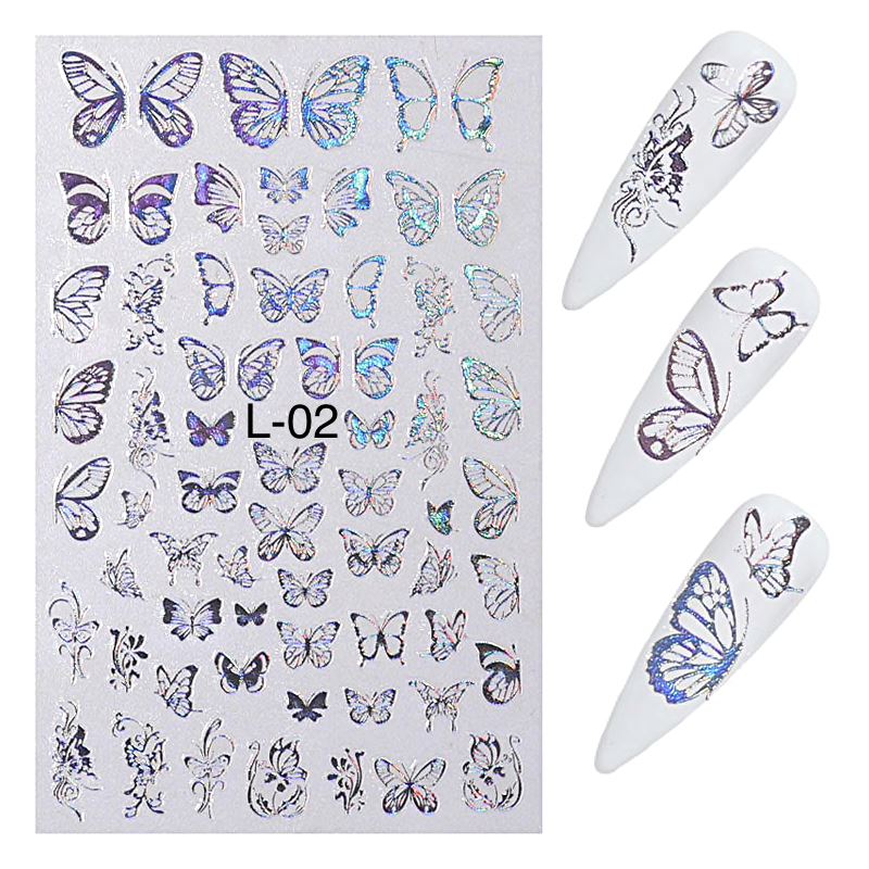 Butterfly Gold & Silver Holographic Nail Art Stickers for Manicure - Self-Adhesive Nail Decals for Gel Polish, Acrylic Nails & DIY Nail Art Designs - Perfect for Parties, Weddings & Special Occasions