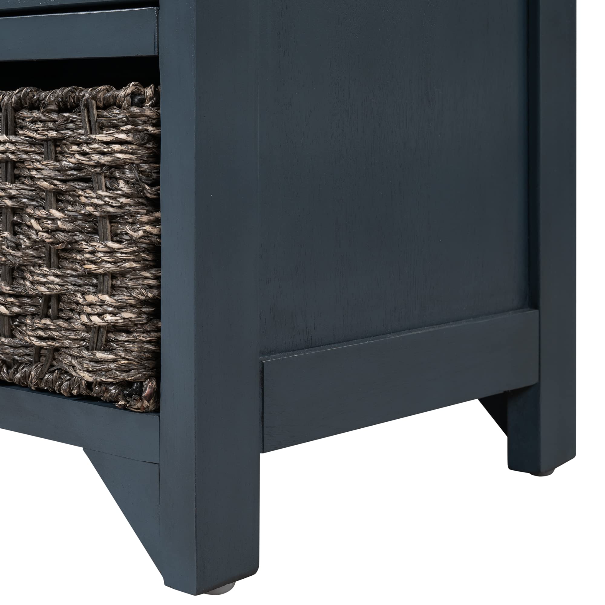 Wooden Storage Bench with 2 Drawers & Removable Wicker Basket - Fully Assembled Entryway Shoe Bench with Cushion for Hallway, Living Room, Bedroom (Navy Blue) | Space-Saving Furniture for Small Apartments & Home Organization