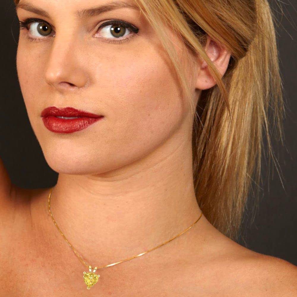 2.0ct Natural Yellow Citrine Heart Pendant Necklace - 18K Gold Chain for Gifts & Special Occasions