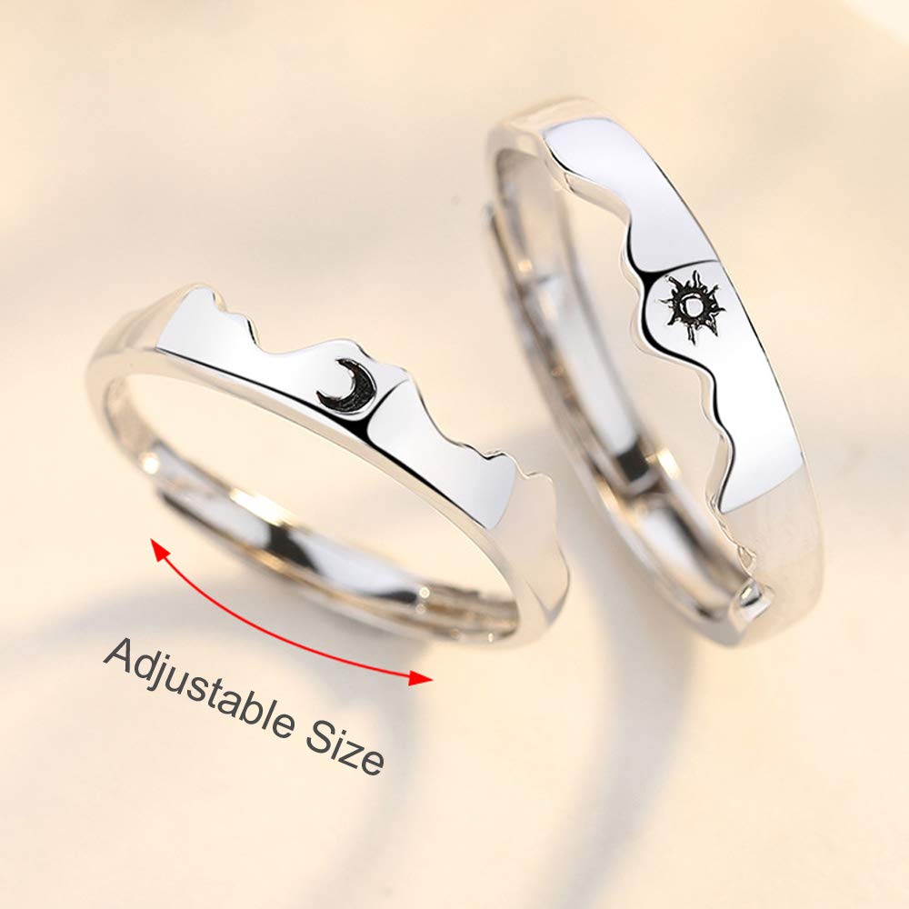 Matching Sun Moon Rings for Couples - Romantic Promise Jewelry Gift for Him Her (Silver) - Perfect for Anniversaries & V-Day