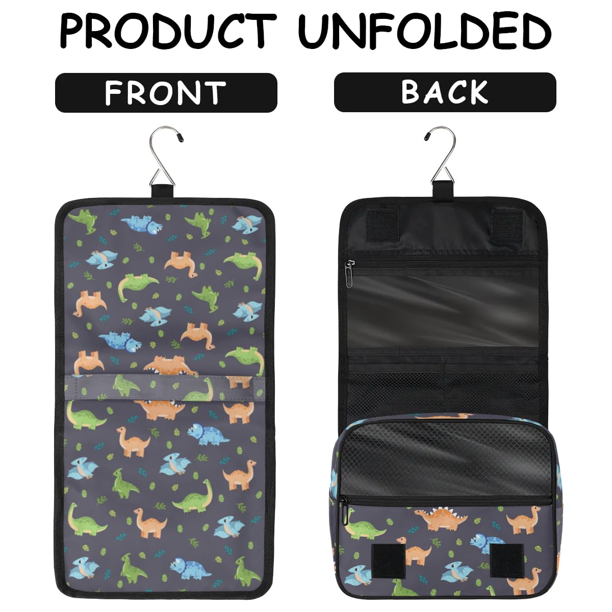 Dinosaur Hanging Travel Toiletry Bag with Hook - Waterproof Cosmetic Organizer for Men & Boys - Cute Cartoon Dino Makeup Case for Toiletries & Accessories - Perfect for Camping, Gym, Travel & Daily Use