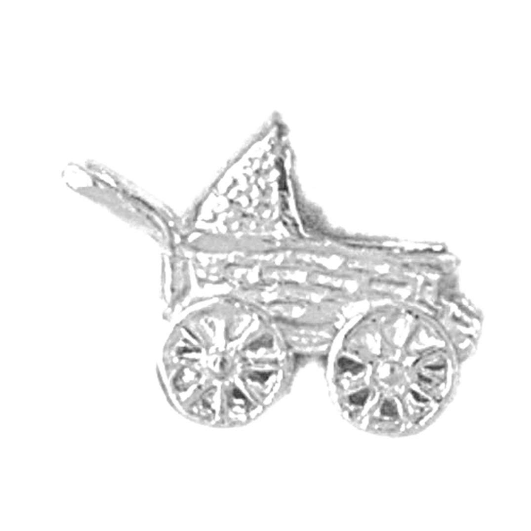 14K White Gold 3D Baby Stroller Pendant Necklace - 12mm Elegant Jewelry for New Moms & Baby Showers | Perfect Gift for Mother's Day & Christening