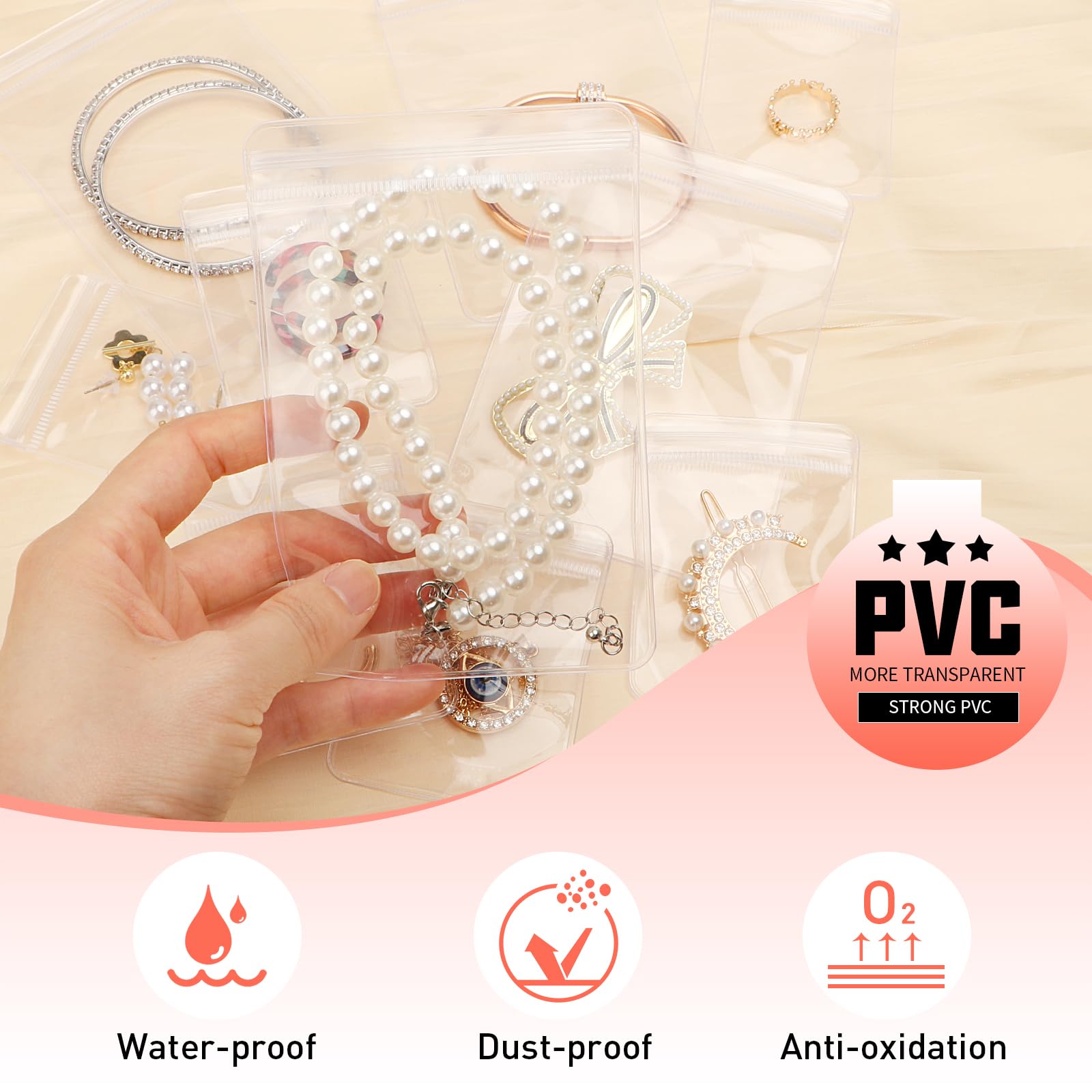 100 Pack Clear PVC Zippered Jewelry Bags - 2.36