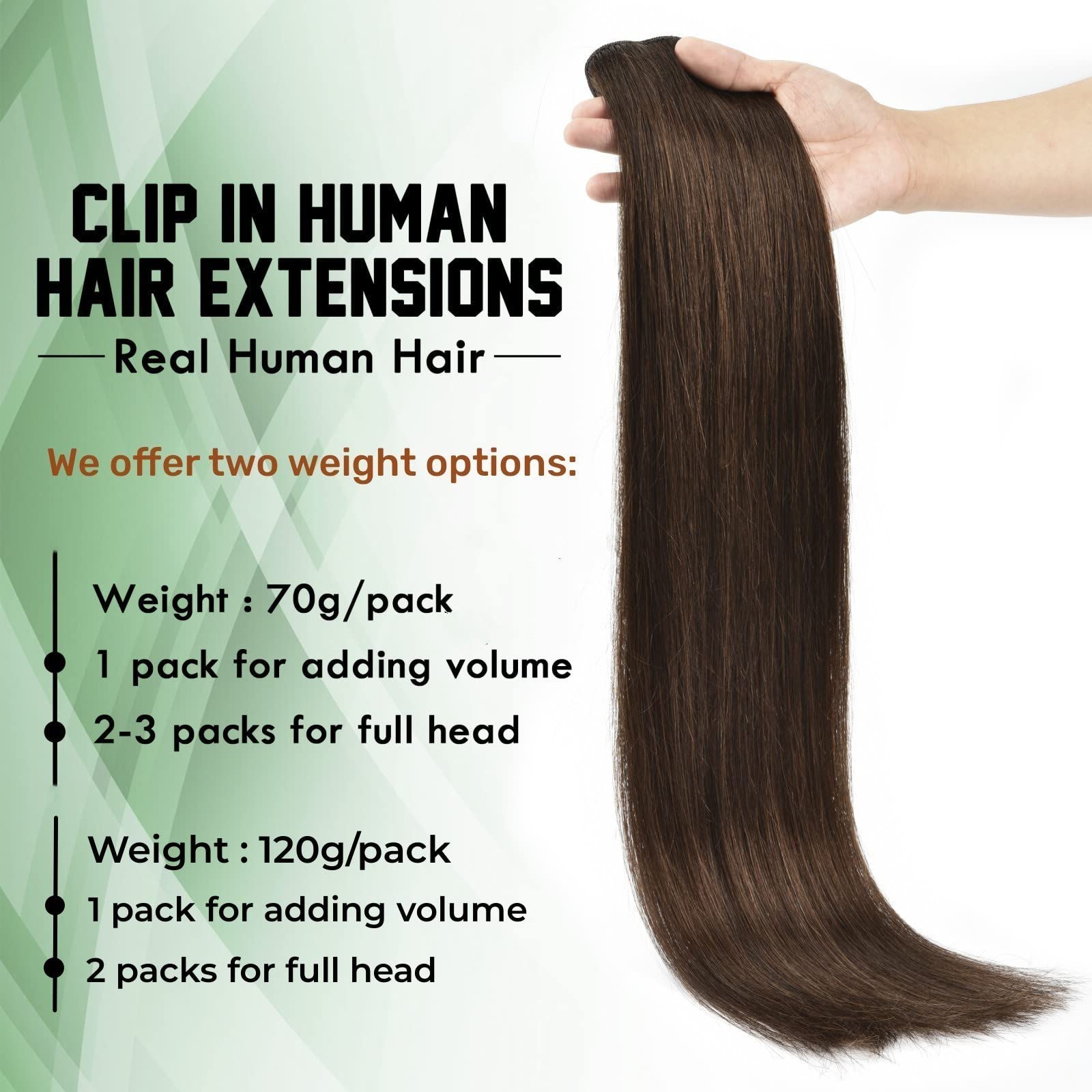7pcs 20 Inch Clip in Hair Extensions - 100% Remy Human Hair, 120g Straight Natural Hair Extensions for Women (#2 Dark Brown) - Perfect for Volume Boost, Length Extension & Daily Styling