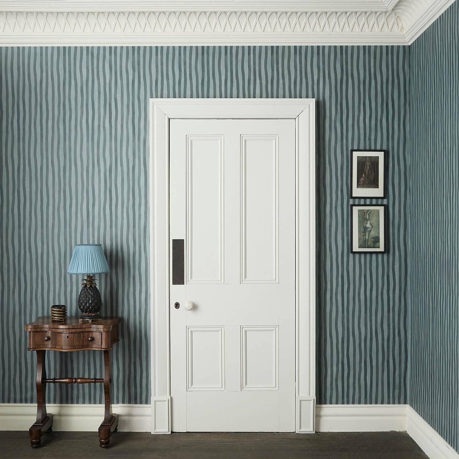 ARTIST'S STRIPE Wallpaper - Apatite Blue Geometric Peel & Stick Wallpaper for Bedroom, Living Room & Office Decor