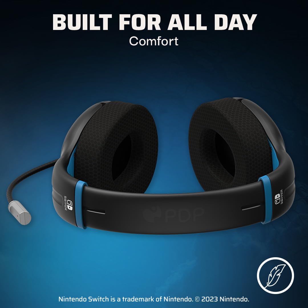 PDP Gaming AIRLITE Stereo Gaming Headset with Noise Cancelling Mic for Nintendo Switch/Lite/OLED - Lightweight Wired Headphones with Soft Ear Cushions (Moonlight Black/Blue) - Perfect for Gaming, Streaming & Online Classes