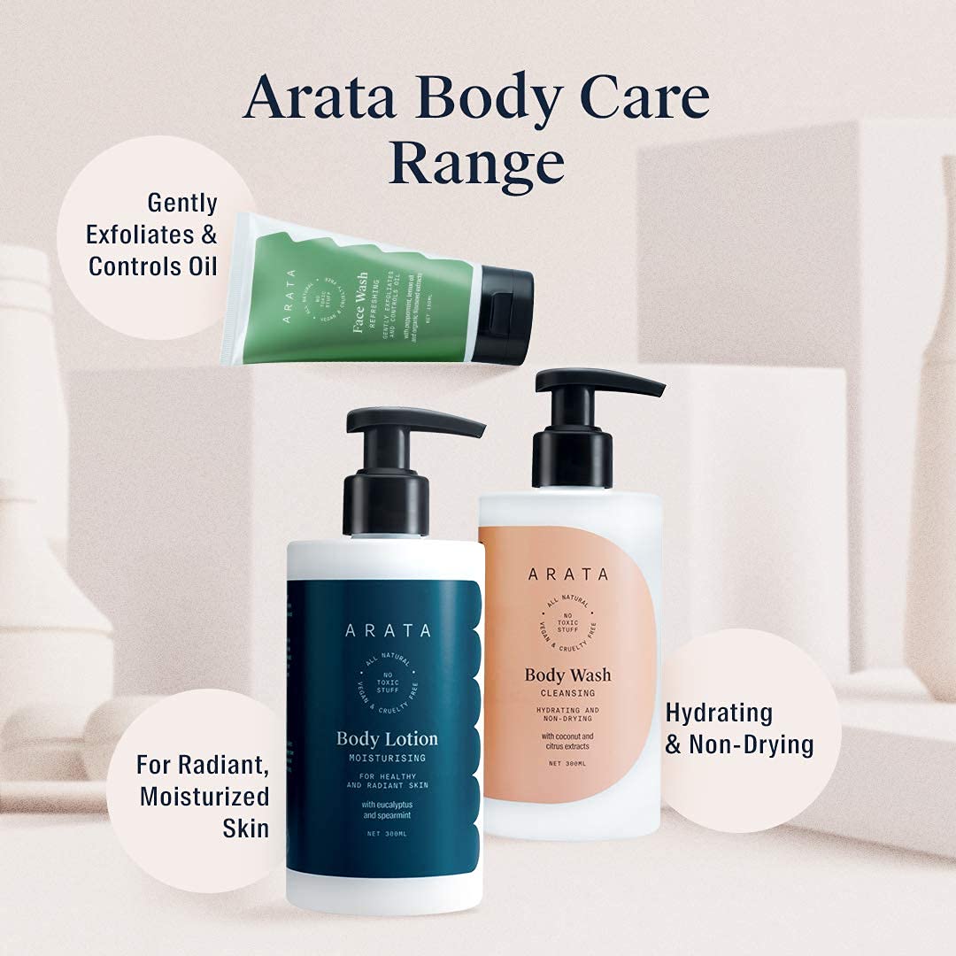 Ar.ata Natural Hydrating & Non-Drying Body Wash with Coconut & Citrus Extracts - Vegan, Cruelty-Free Gentle Cleanser for Women & Men (300ml) | Moisturizing Shower Gel for Dry Skin, Daily Use at Home & Gym