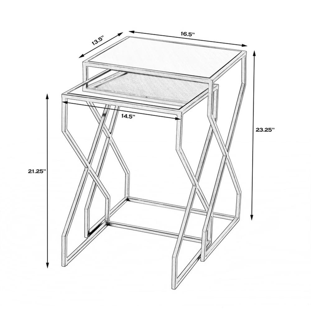 Modern Mirrored Iron Nesting Coffee Tables - Set of 3 Stackable Side Tables for Living Room, Bedroom & Office - Space Saving Accent Tables with Reflective Surface