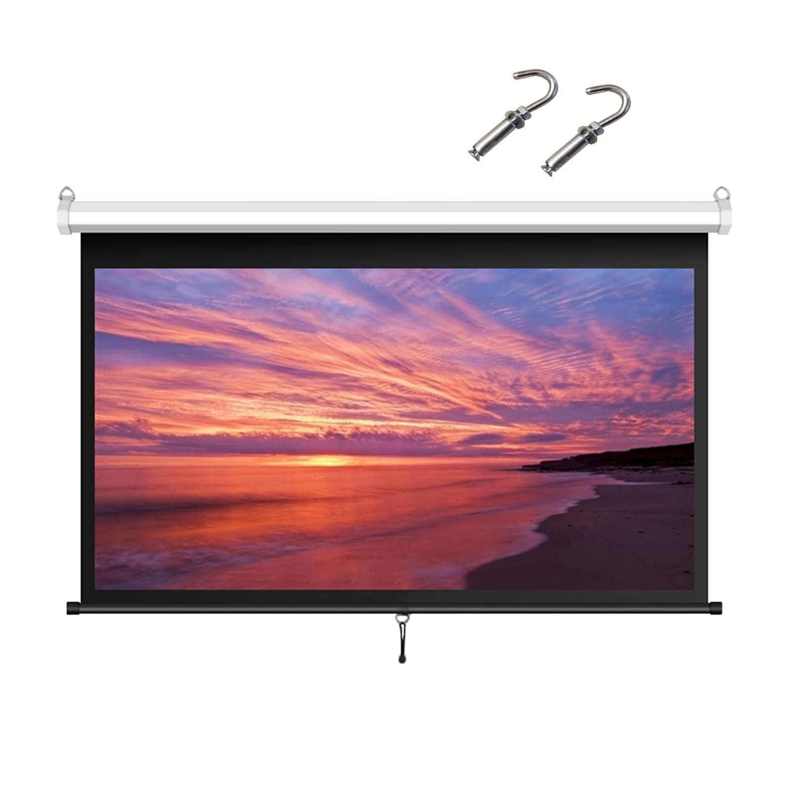 60 Inch Pull Down Projector Screen 16:9 HD Portable Projection Movies Screen with 160° Wide Viewing Angle - Perfect for Home Theater, Office Presentations, Classroom Teaching | Wall/Ceiling Mountable with 2 Expansion Hooks