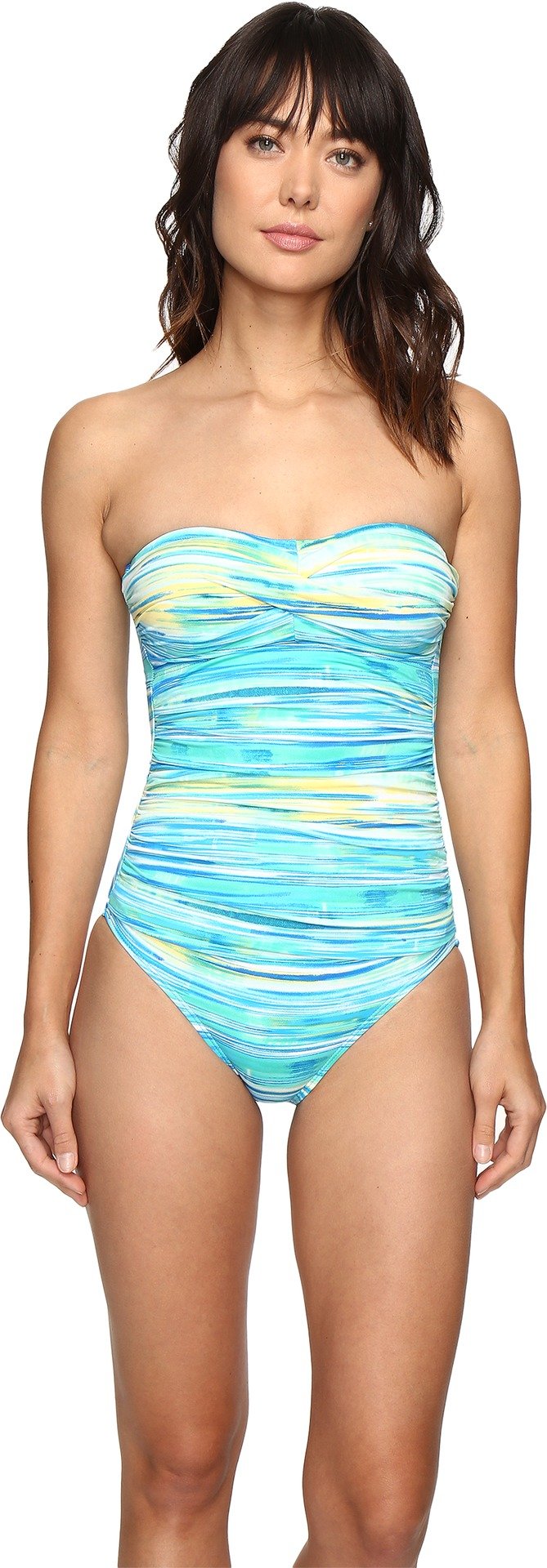 LAUREN Ralph Lauren Women's Ocean Bandeau Mio One-Piece Swimsuit - Blue Solid Color Bathing Suit for Beach, Pool & Vacation | Tummy Control Swimwear with Adjustable Straps