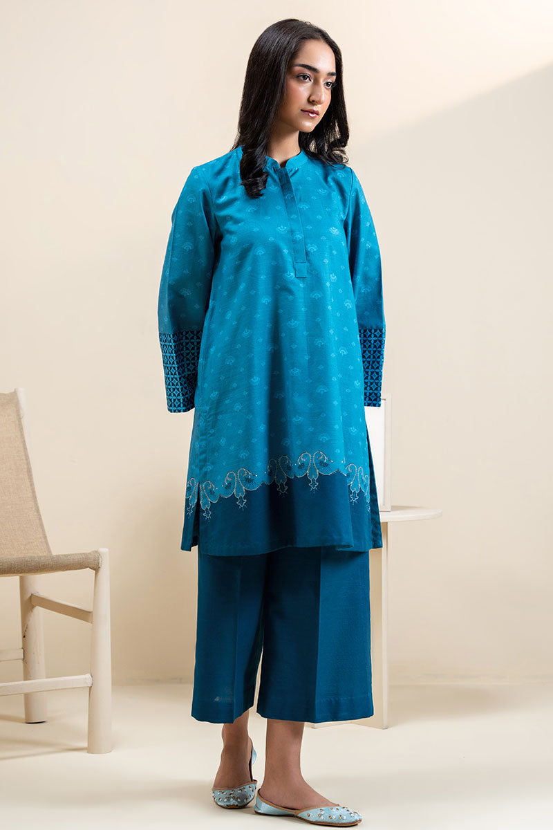 Midnight Frost 2-Piece Printed Khaddar Suit for Women - Traditional Pakistani Outfit for Weddings, Parties & Festive Occasions