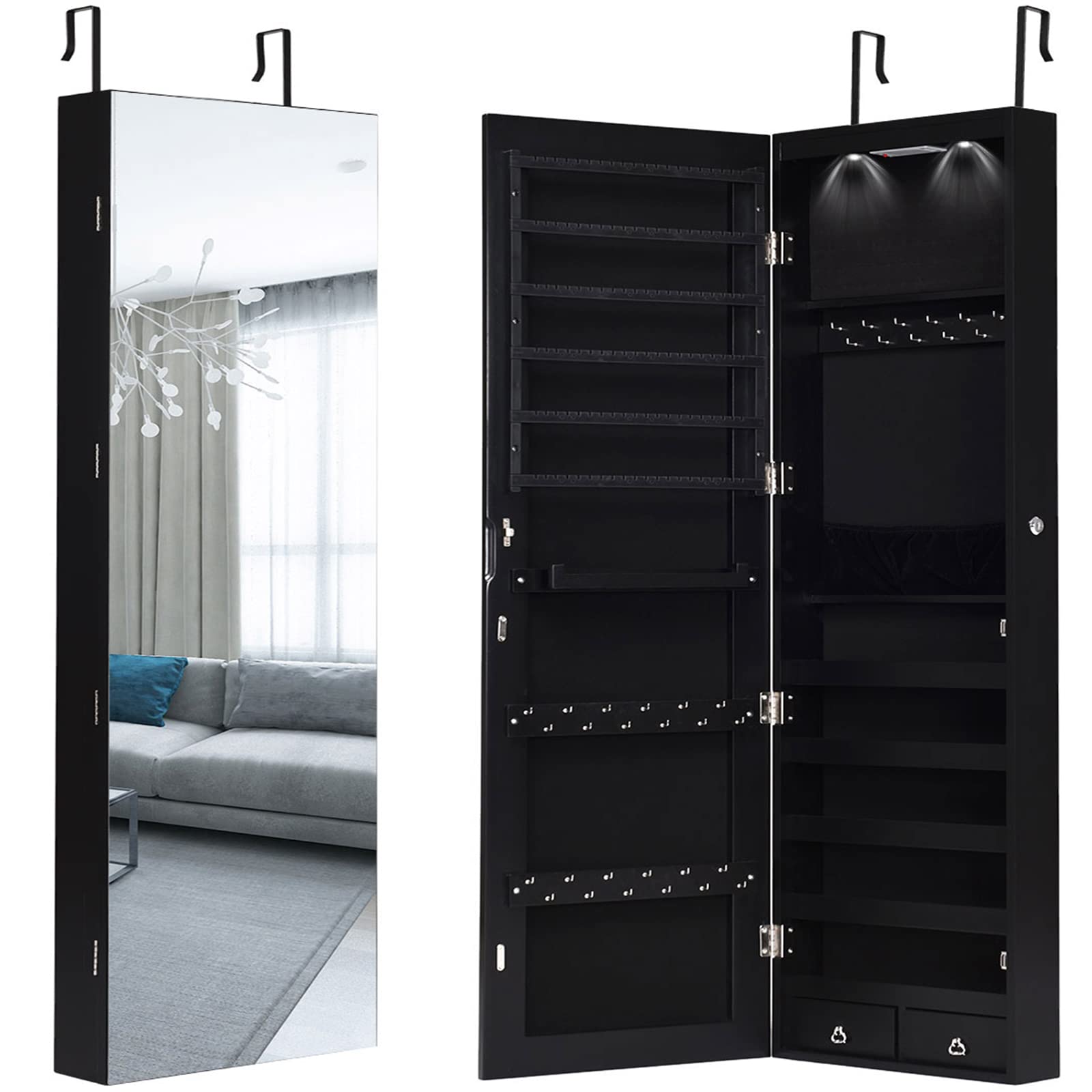 Giantex Wall Mounted Jewelry Armoire Cabinet with Full Length Mirror - 47.5