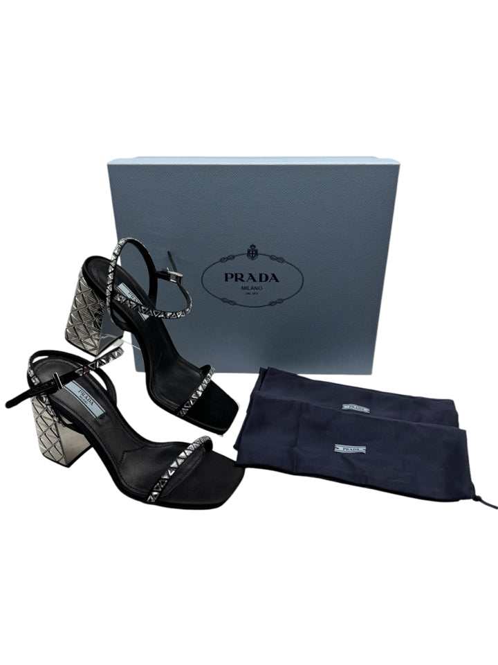 Prada Women's Crystal Embellished Block Heel Pumps - Size 36.5 (US 6.5) - Elegant Evening Shoes for Parties, Weddings & Special Occasions