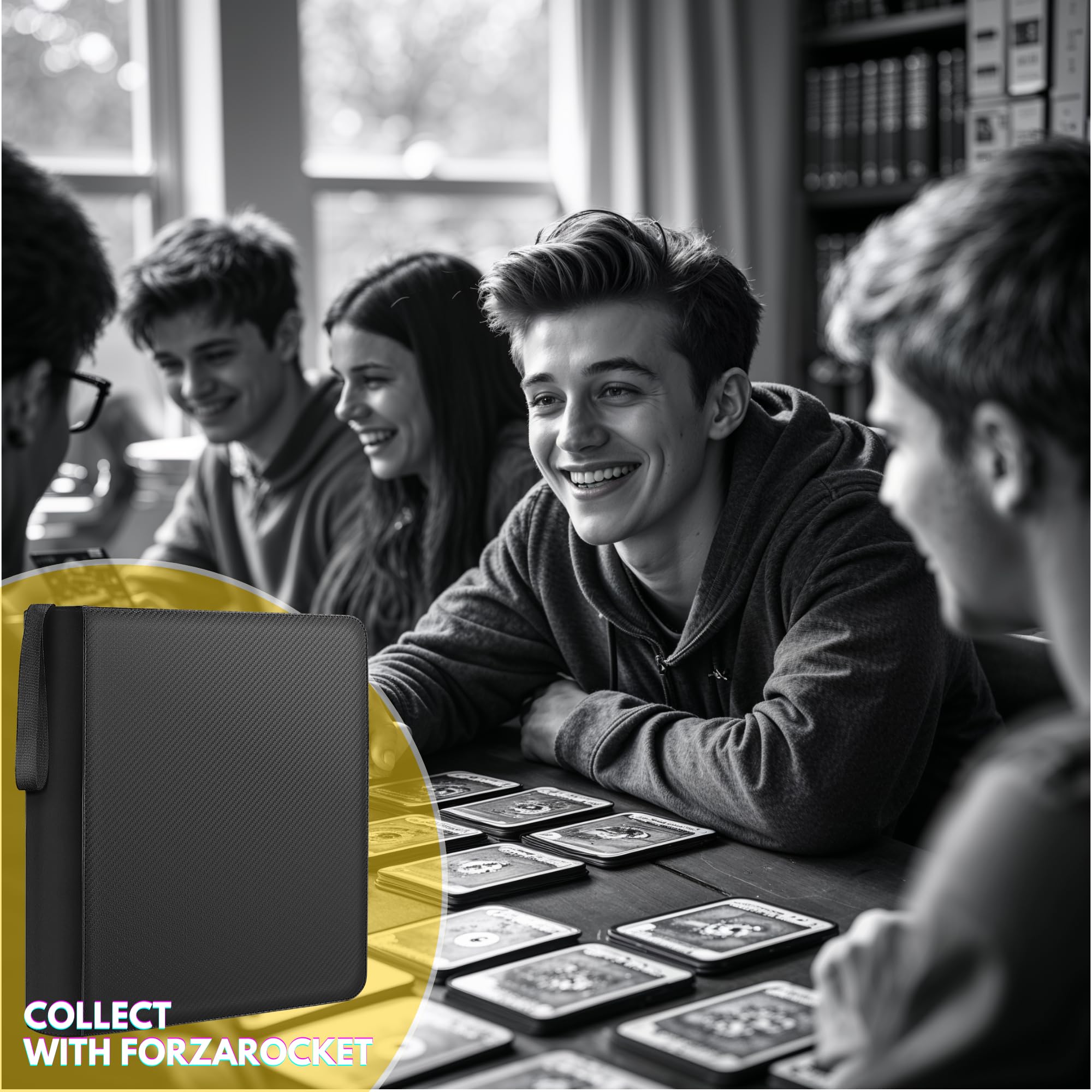 FORZAROCKET Toploader Binder - Holds 288 Trading Cards in Toploaders, Waterproof PU Leather Card Binder with Ringless Double-Sided Pages & Archival Safe Pockets - Premium 9-Pocket Carbon Black Collector Album for Sports Cards, Pokemon, MTG (Ideal for Card Shows, Storage & Travel)
