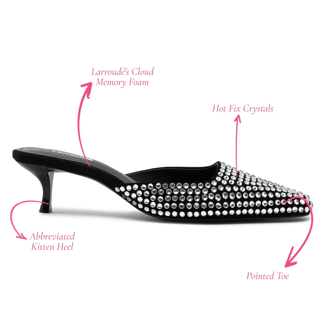 Amal Crystal Mule Shoes for Women - Black Suede Slip-On Loafers with Rhinestone Decor | Comfortable & Stylish for Office, Party & Casual Wear