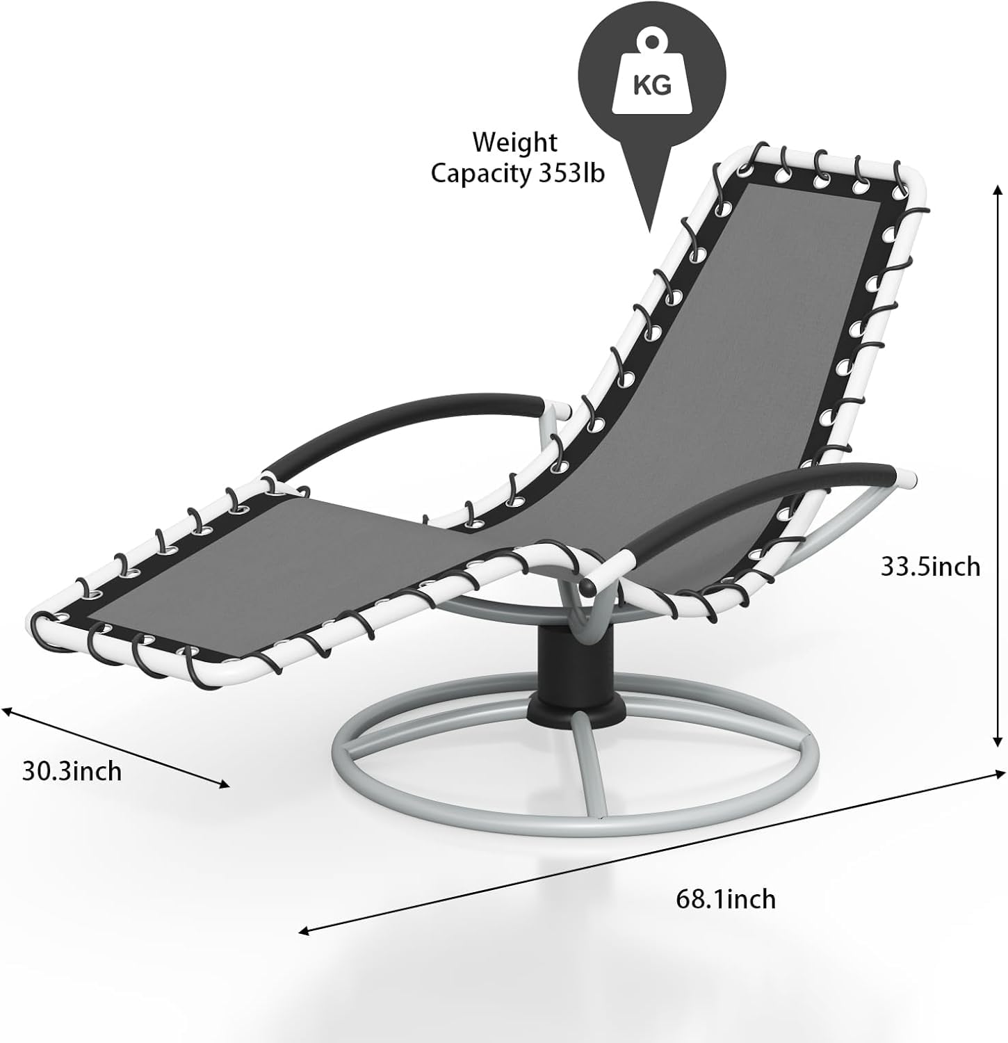 GARVEE 360° Swivels Heavy Duty Outdoor Chaise Lounge Chair with Iron Frame - Perfect for Sunbathing, Patio, Garden, Poolside & Backyard Relaxation