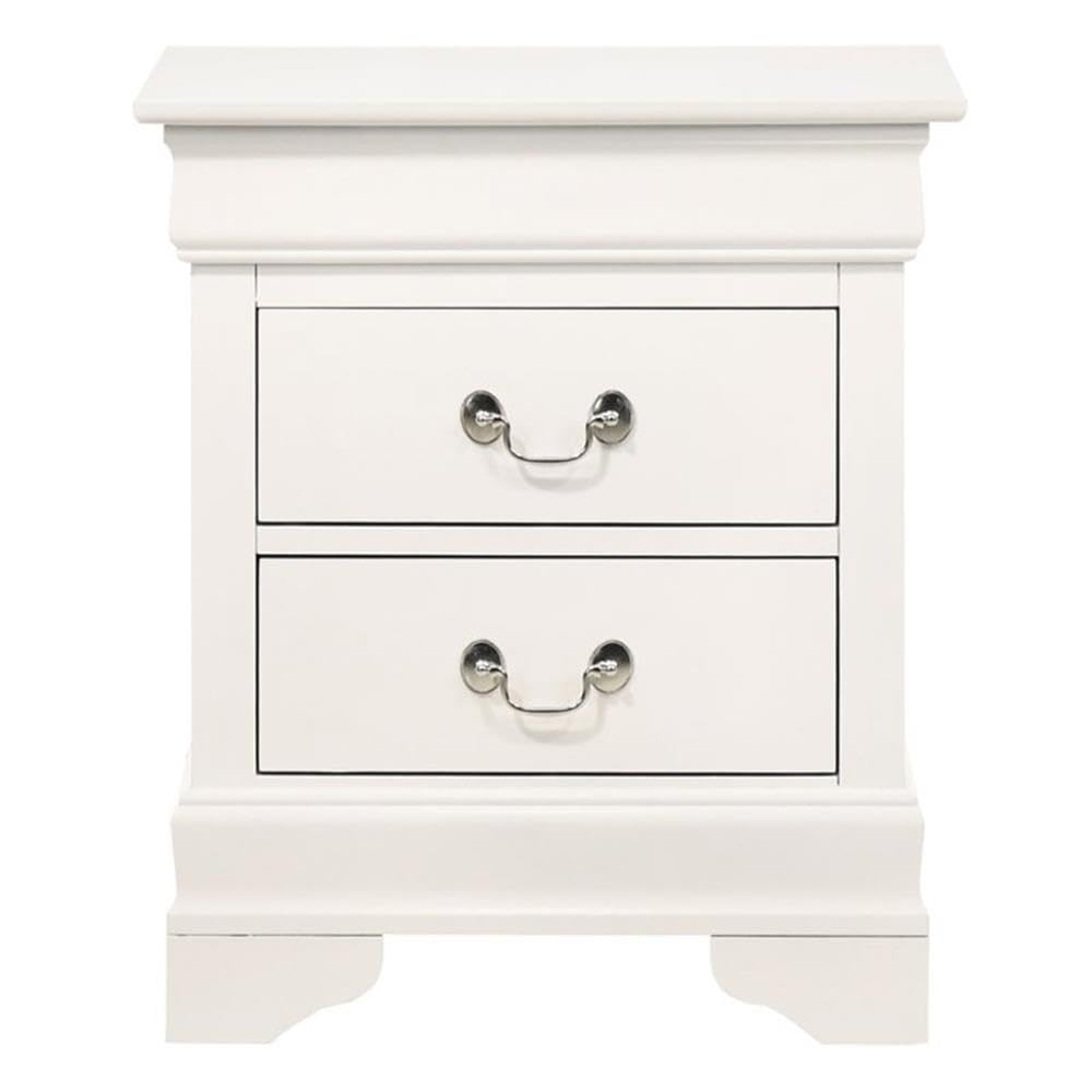 Glory Furniture Louis Phillipe White 2-Drawer Nightstand - Perfect for Bedroom, Guest Room, or Nursery Storage