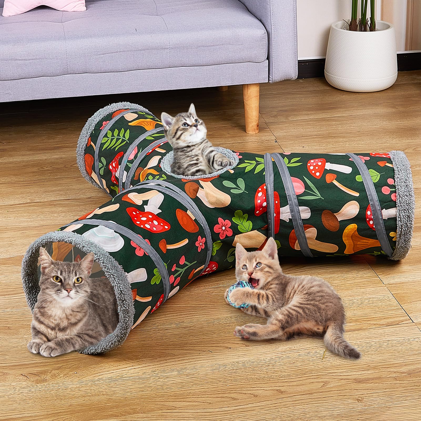 3-Way Collapsible Cat Tunnel with Peekaboo Cave & Toy Balls - Fun Indoor Play Tube for Cats, Kittens & Puppies - Perfect for Hide & Seek, Exercise & Playtime