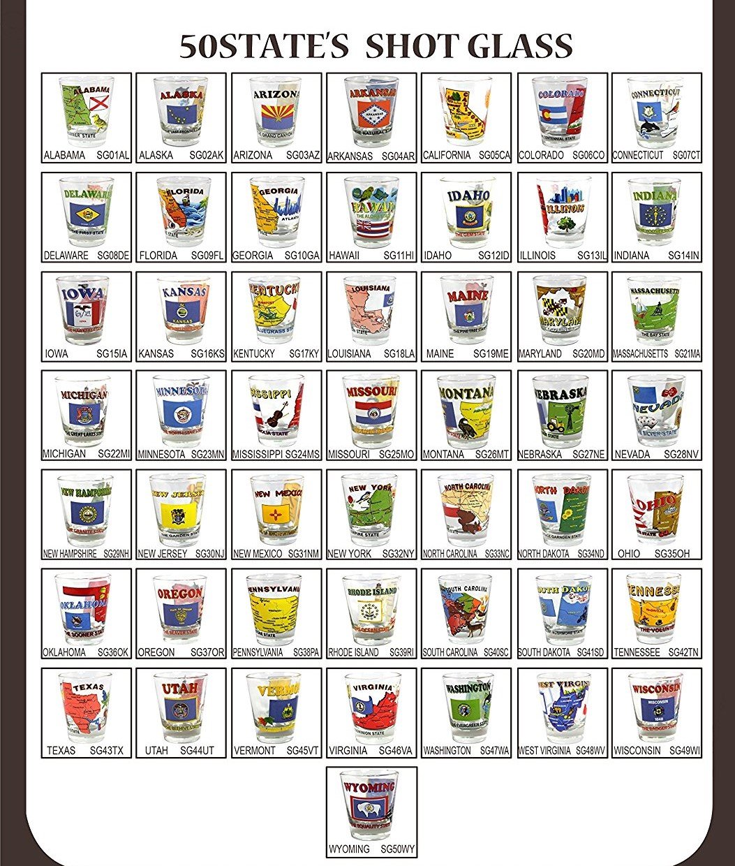 50 States Souvenir Shot Glass Set - Alabama AL to Wyoming WY (50 Pieces) - Perfect for Collectors, Travel Lovers & Bar Decor
